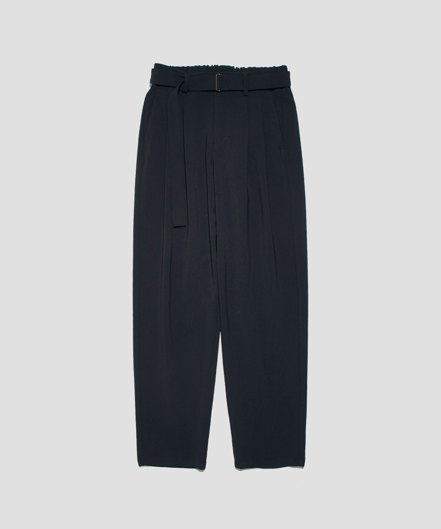 STRETCH DOUBLE CLOTH BELTED TAPERED FIT TROUSERS