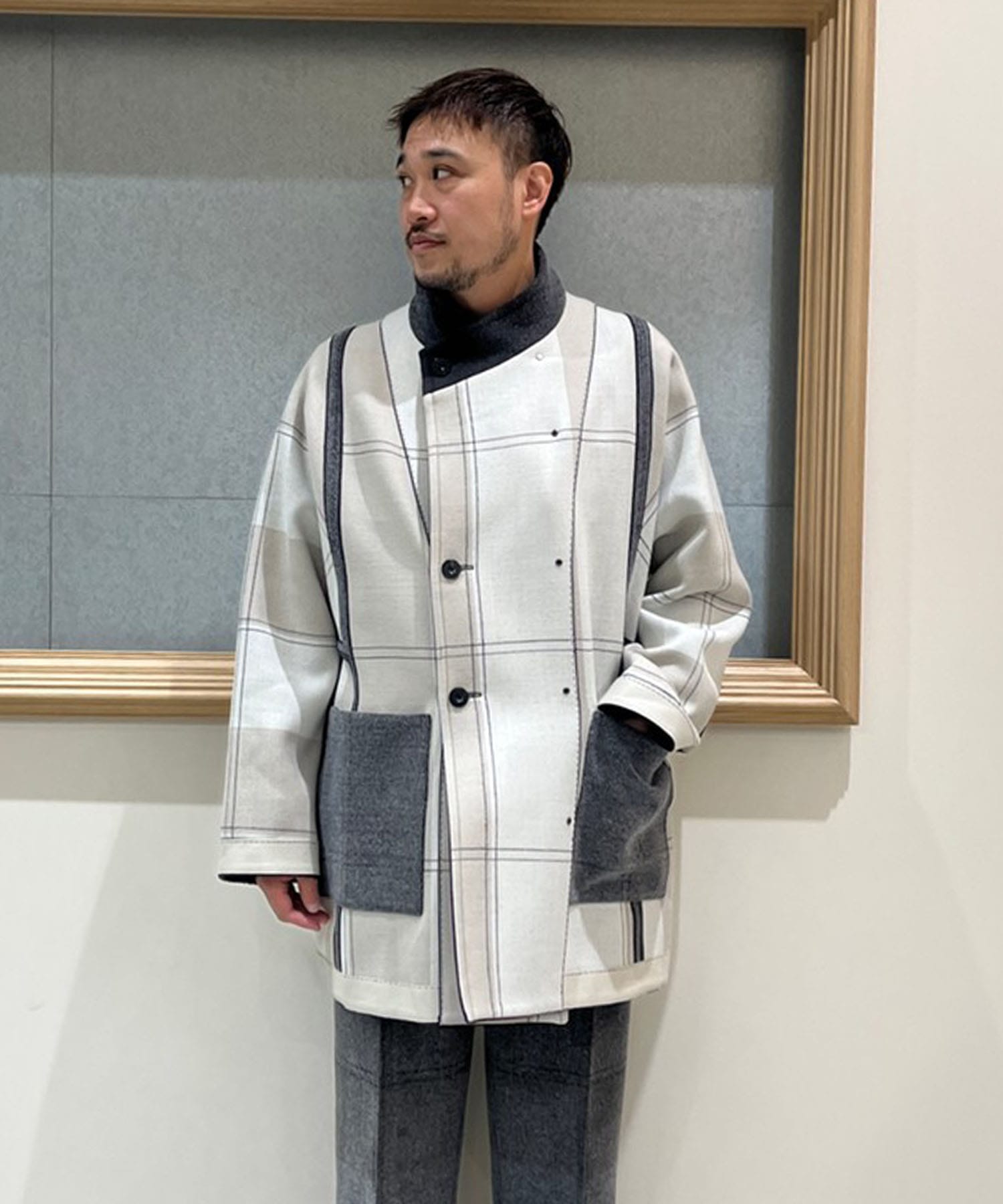 深緑(ふかみどり) IRENISA 22AW REVERSIBLE STAND HALF COAT | www