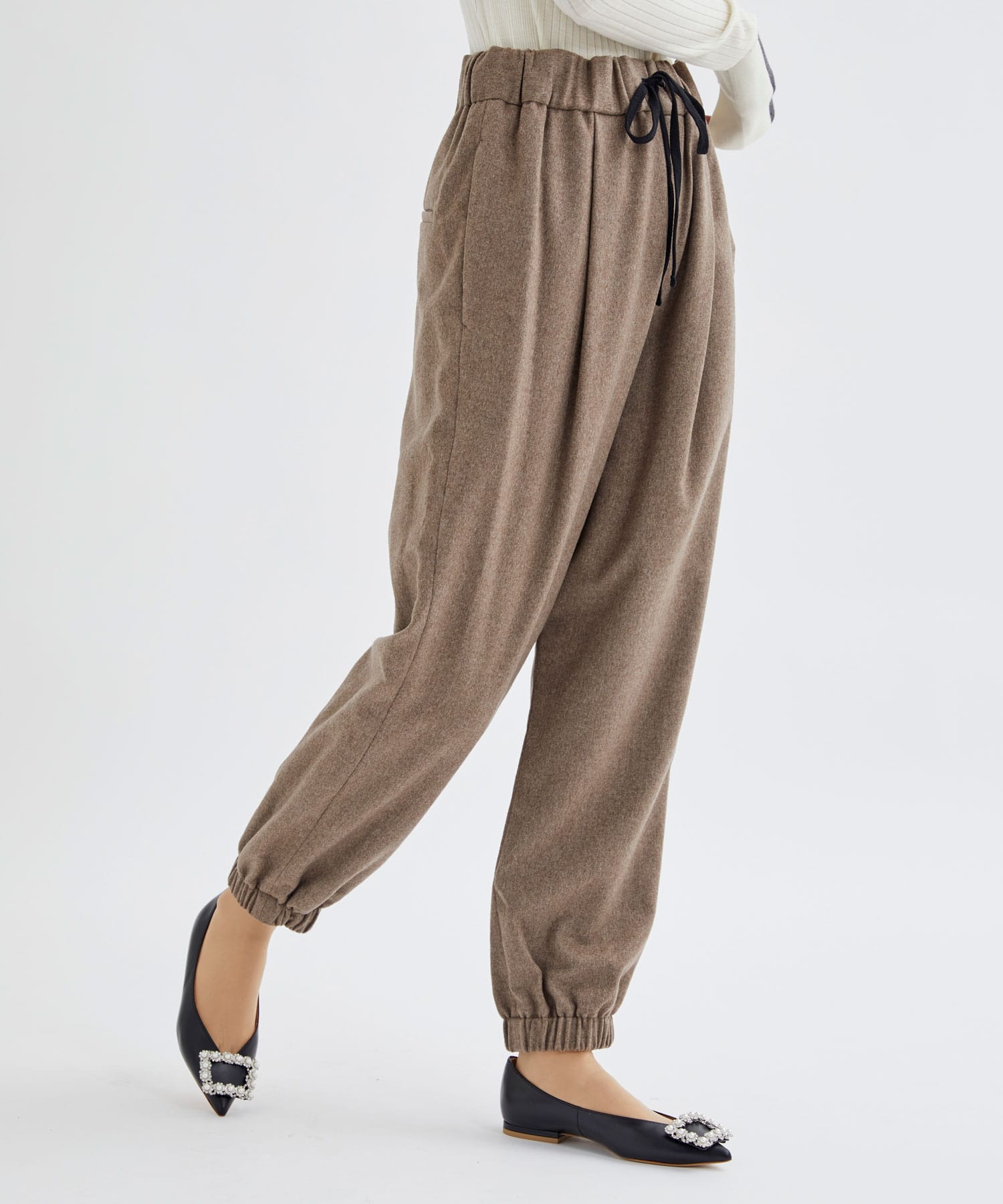 CASHMERE MELTON LIGHT BEAVER EASY PANTS(2 BEIGE): ATON: WOMEN｜THE