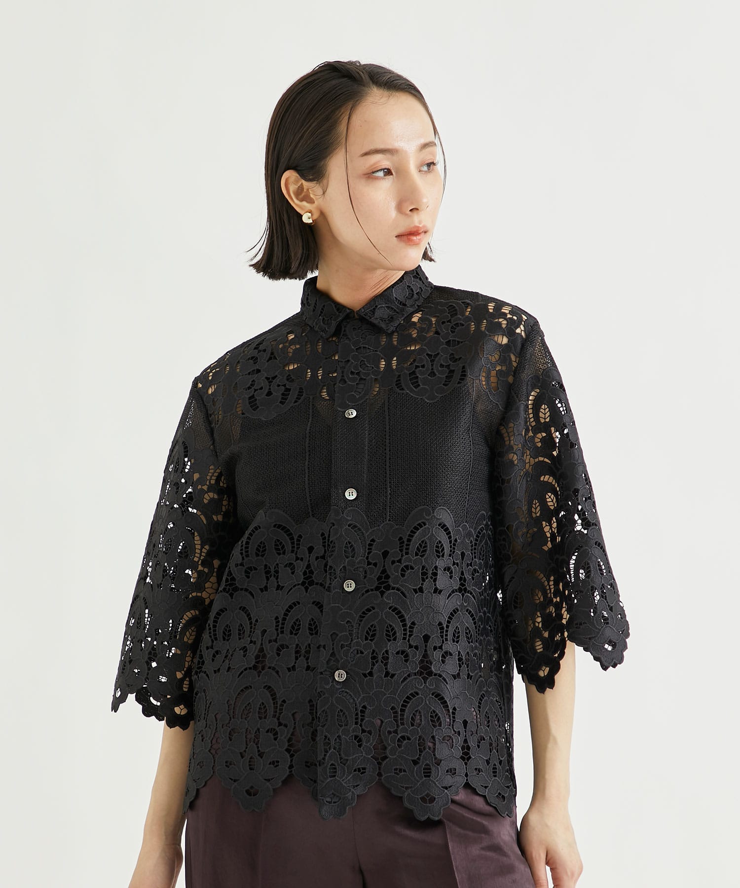 Lace shirt(36 BLACK): TOGA PULLA: WOMEN｜THE TOKYO ONLINE STORE