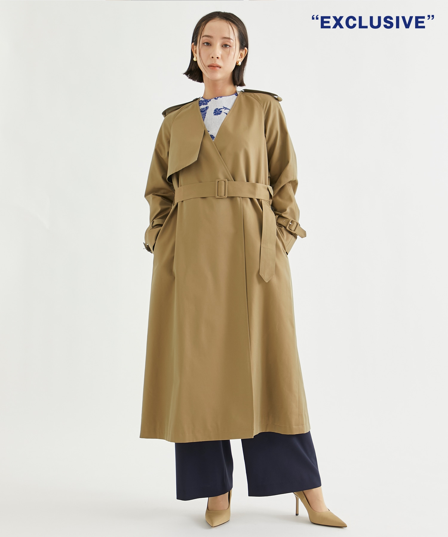 EX．silk cotton trench coat(S BEIGE): Dessin de mode: WOMEN｜THE