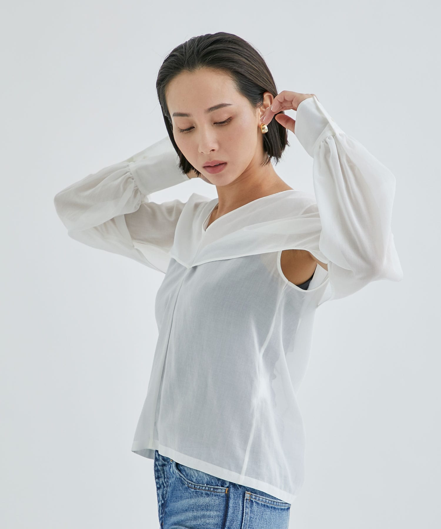 COTTON ORGANDIE V NECK BLOUSE(36 WHITE): CINOH: WOMEN｜THE TOKYO