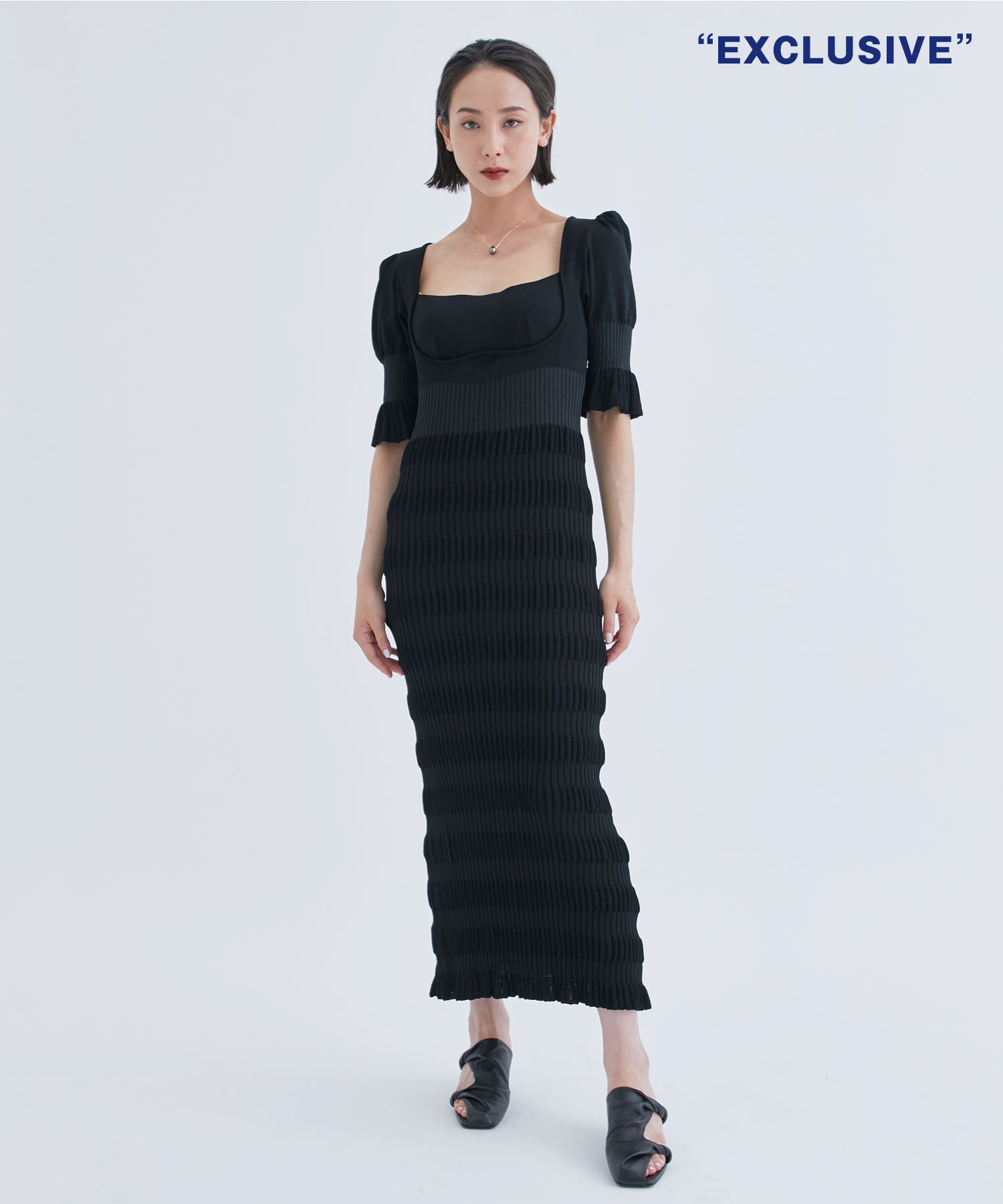 EX.STRIPE KNIT SHORT SLEEVE DRESS(FREE BLACK): FETICO: WOMEN｜THE