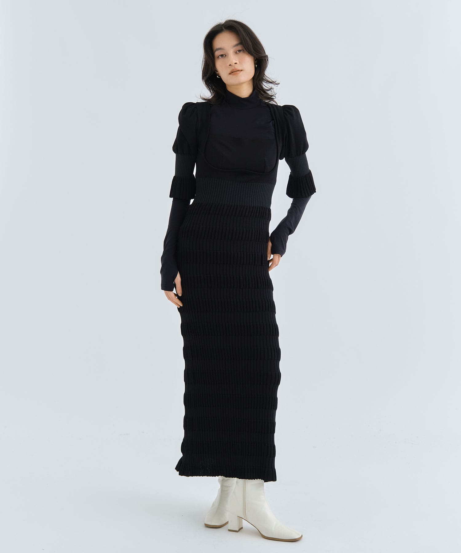 EX.STRIPE KNIT HALF SLEEVE DRESS(FREE BLACK): FETICO: WOMEN｜THE