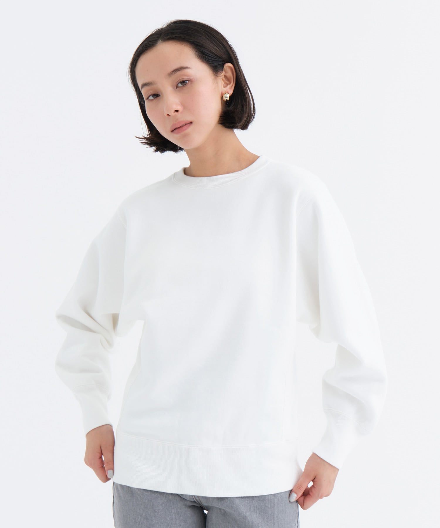 スビンコットン 吊裏毛起毛 クルーネックスウェットシャツ(2 OFF WHITE