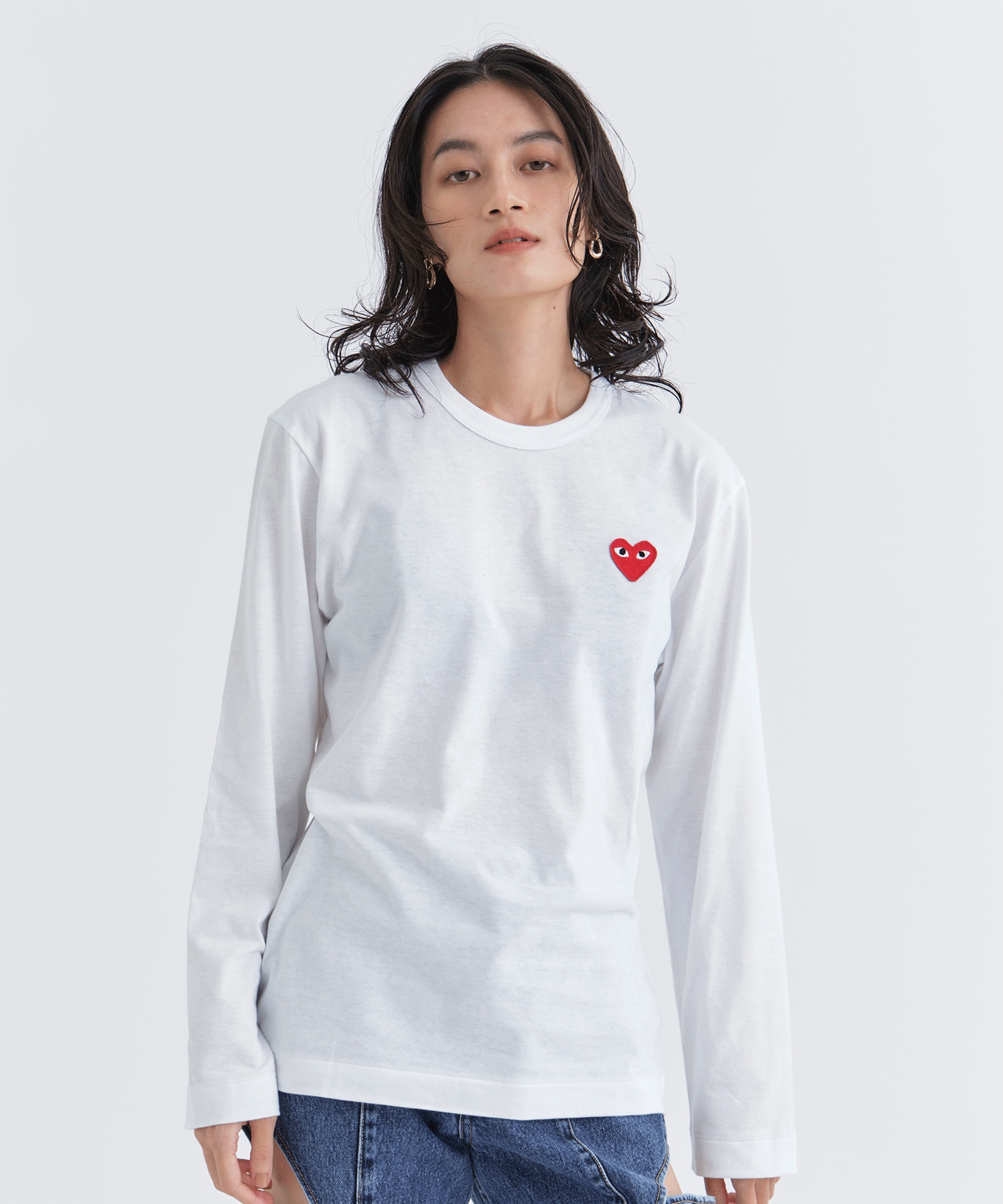 P1T118 - PLAY LONG SLEEVE T-SHIRT(S WHITE): PLAY Comme des Garcons