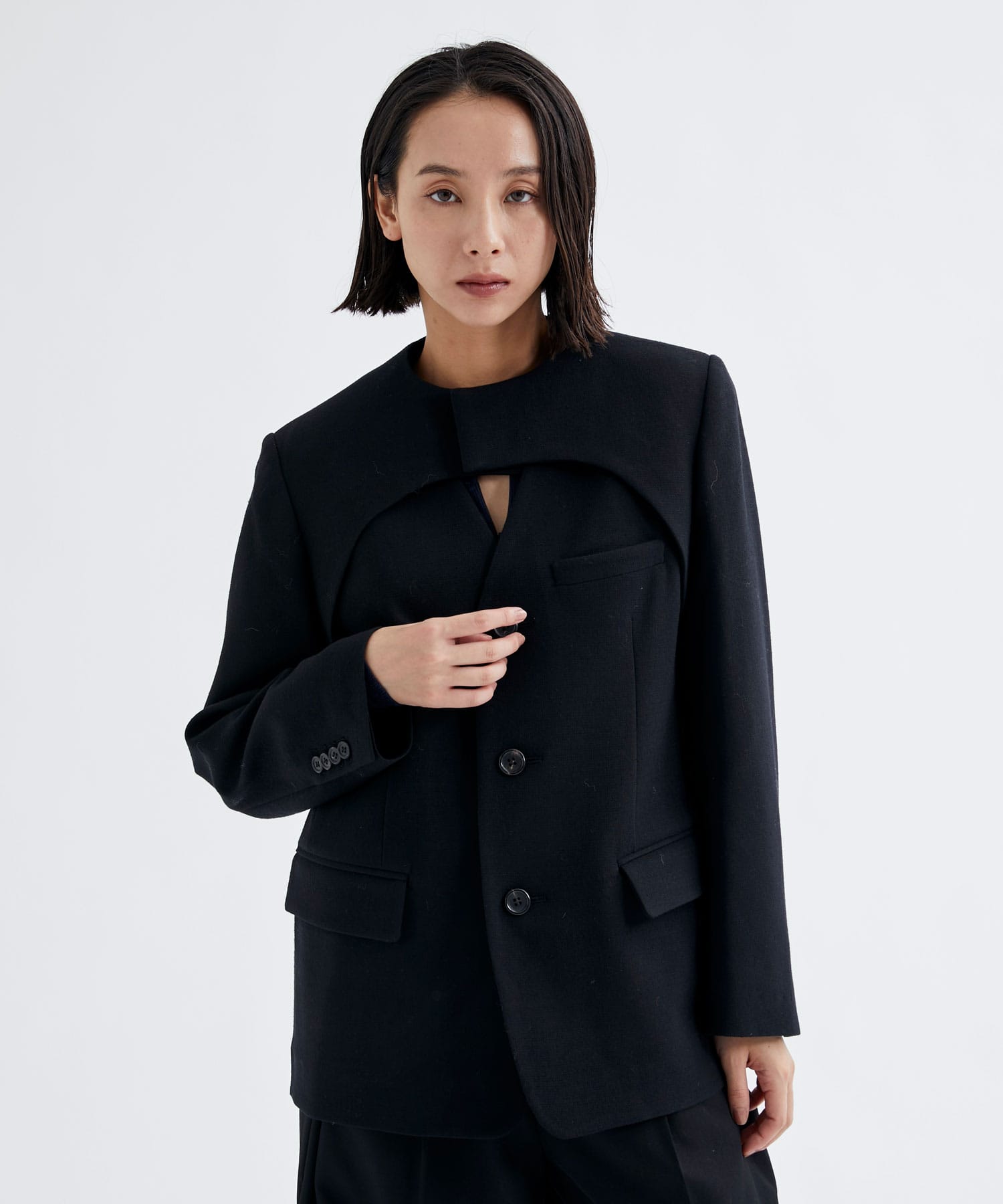 Double Cloth Layered Jacket(36 BLACK): INSCRIRE: WOMEN｜THE TOKYO