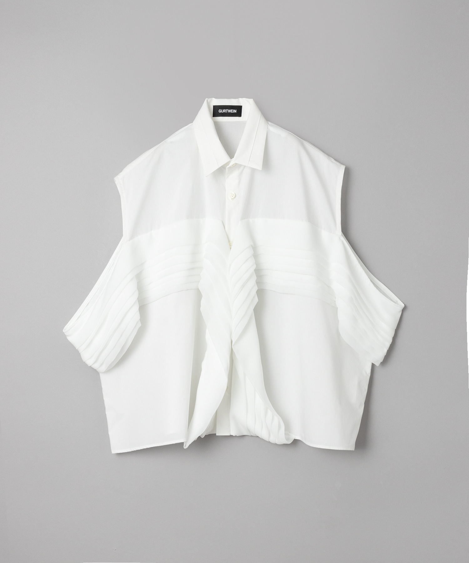 Cotton poplin with chiffon swirls sleeveless boxy blouse(36 WHITE 