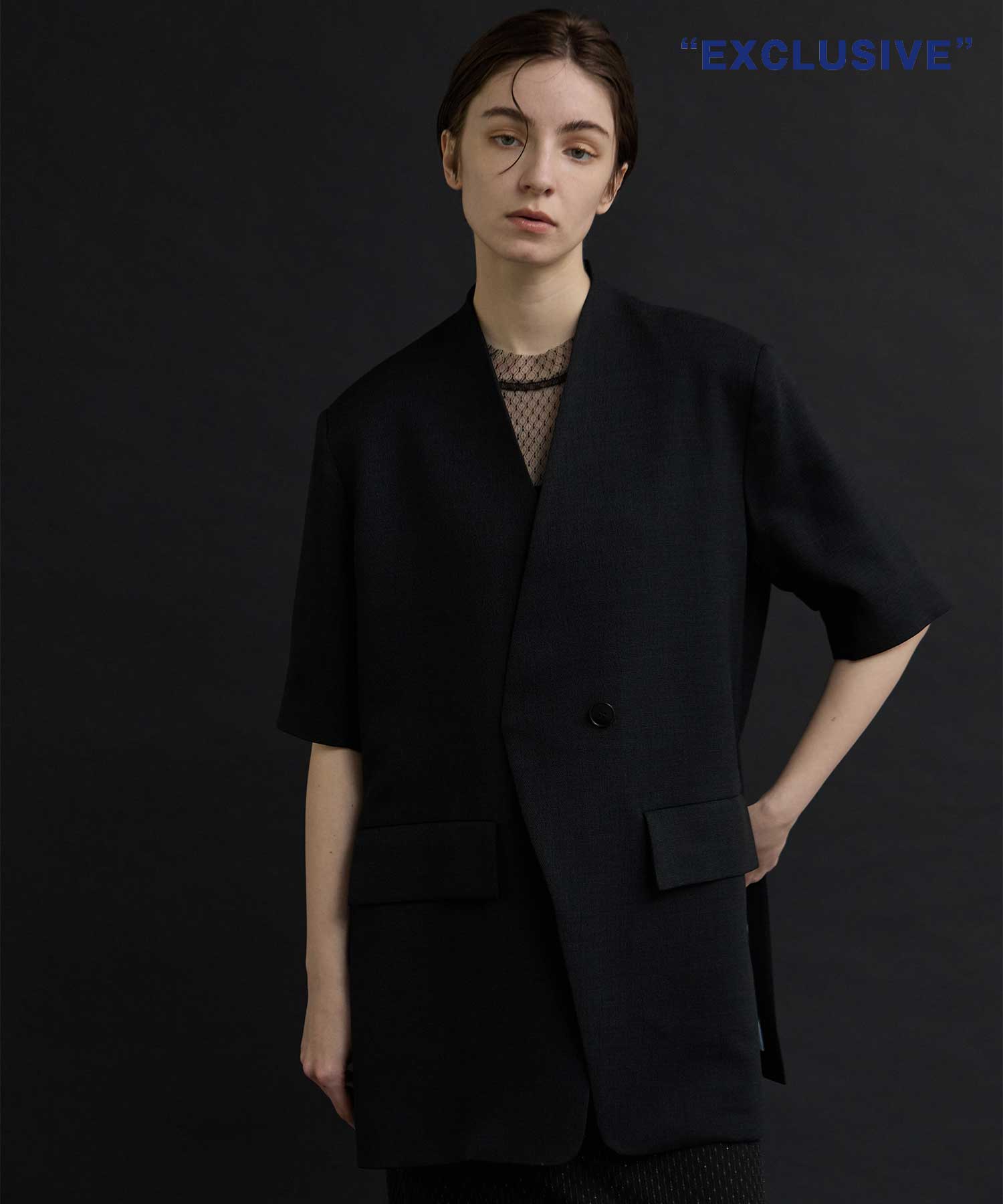 別注 side slit harf sleeve jacket(FREE BLACK): Louren