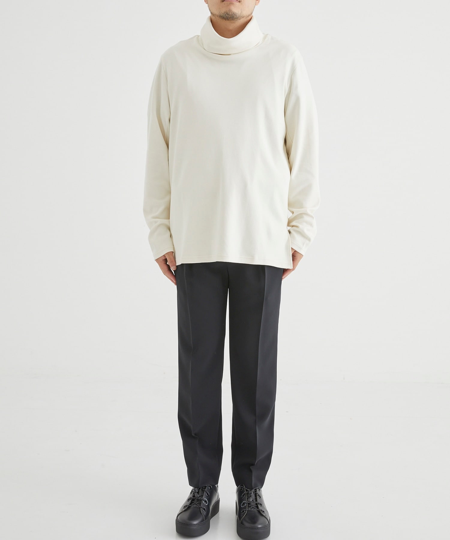 ATTACHMENT / アタッチメント】DOUBLE FACE WIDE HIGHNECK L/S TEE-