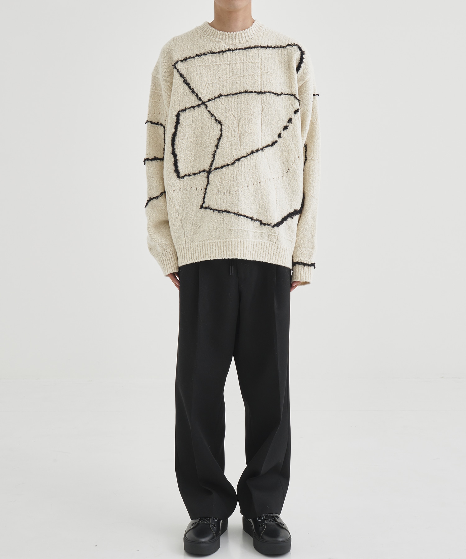 Yoke Continuous Line Embroidery Sweater - ニット/セーター