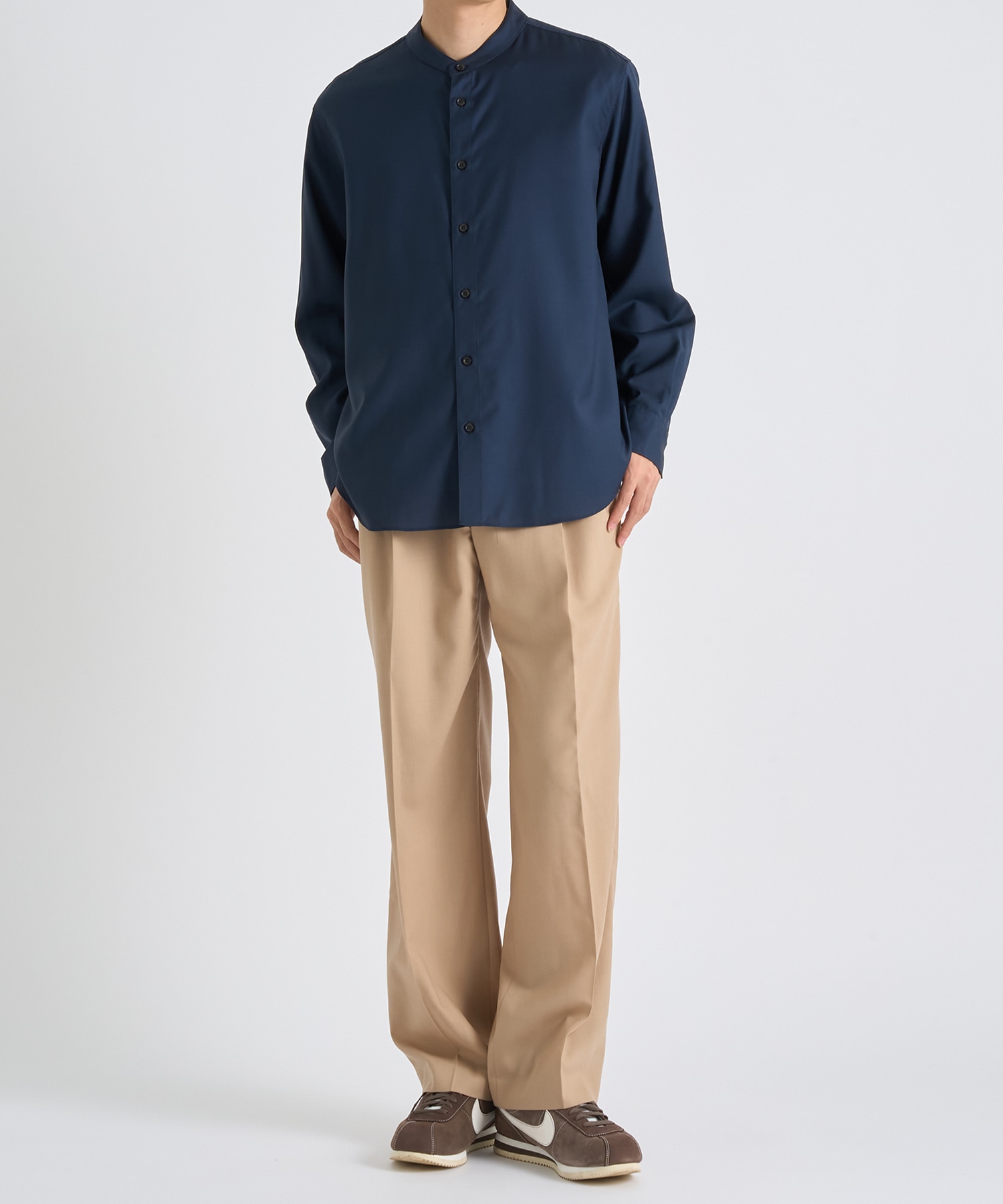 Active Washable Wool Band Collar L/S Shirt THE TOKYO