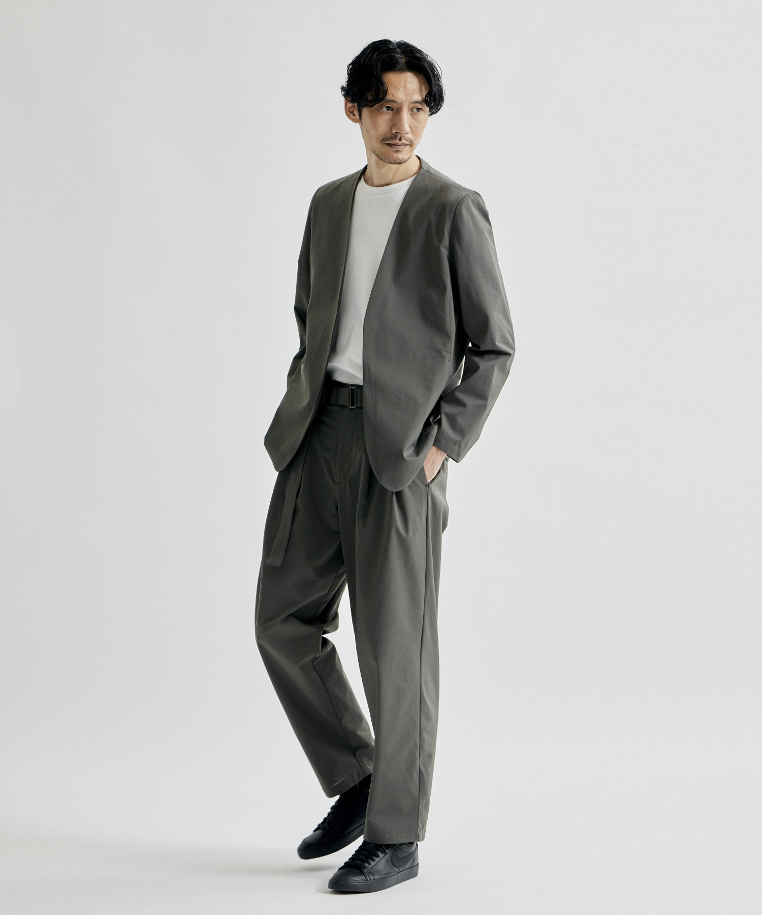 別注 PE HIGH GAUGE JERSEY BELTED TAPERED TROUSERS ATTACHMENT