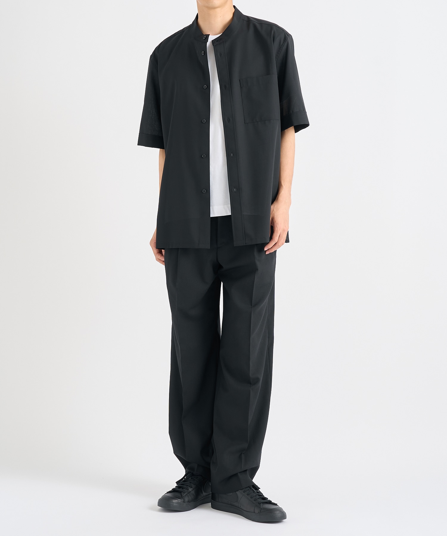 Active Washable Wool Band Collar S/S Shirt THE TOKYO