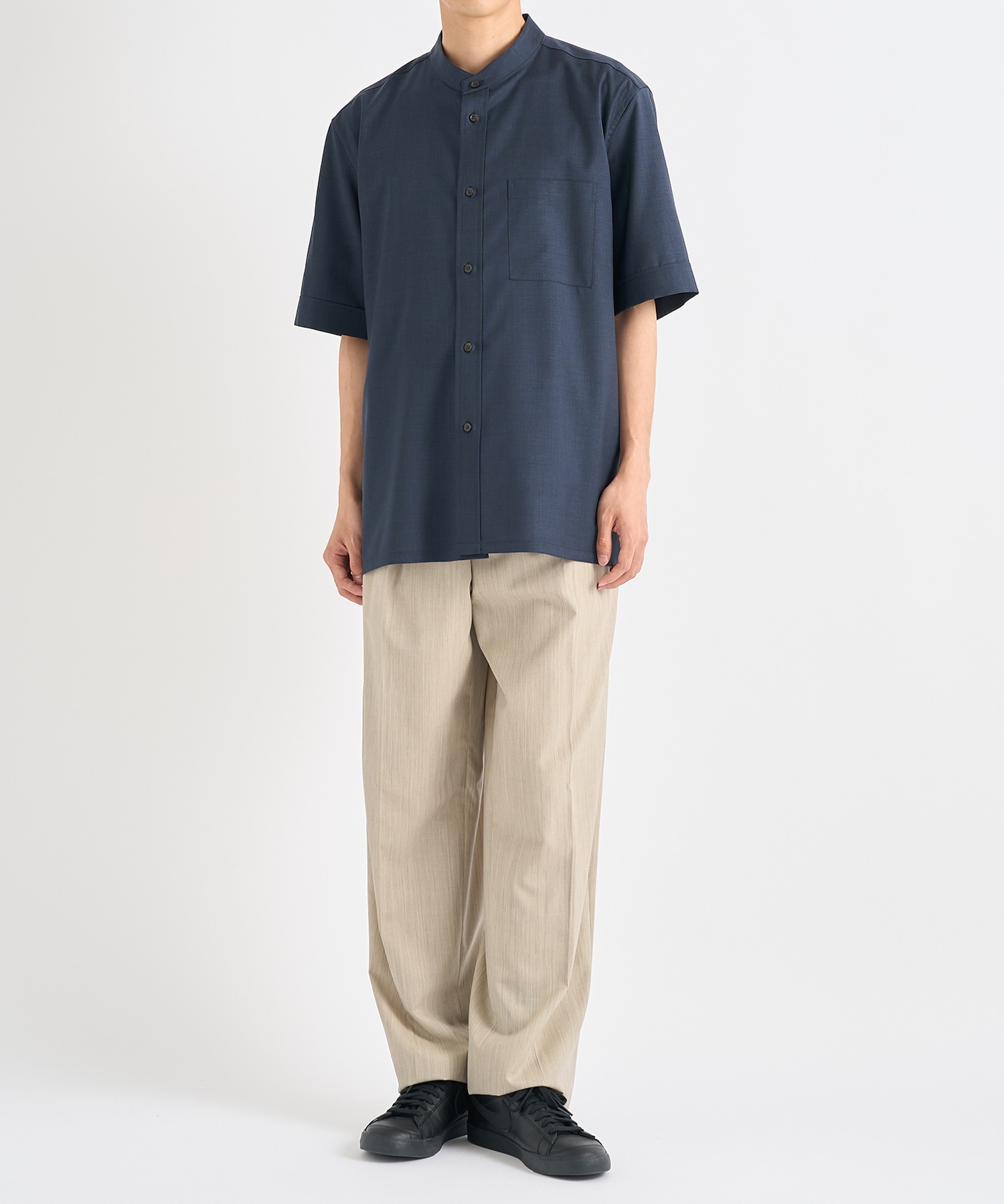 Active Washable Wool Band Collar S/S Shirt THE TOKYO