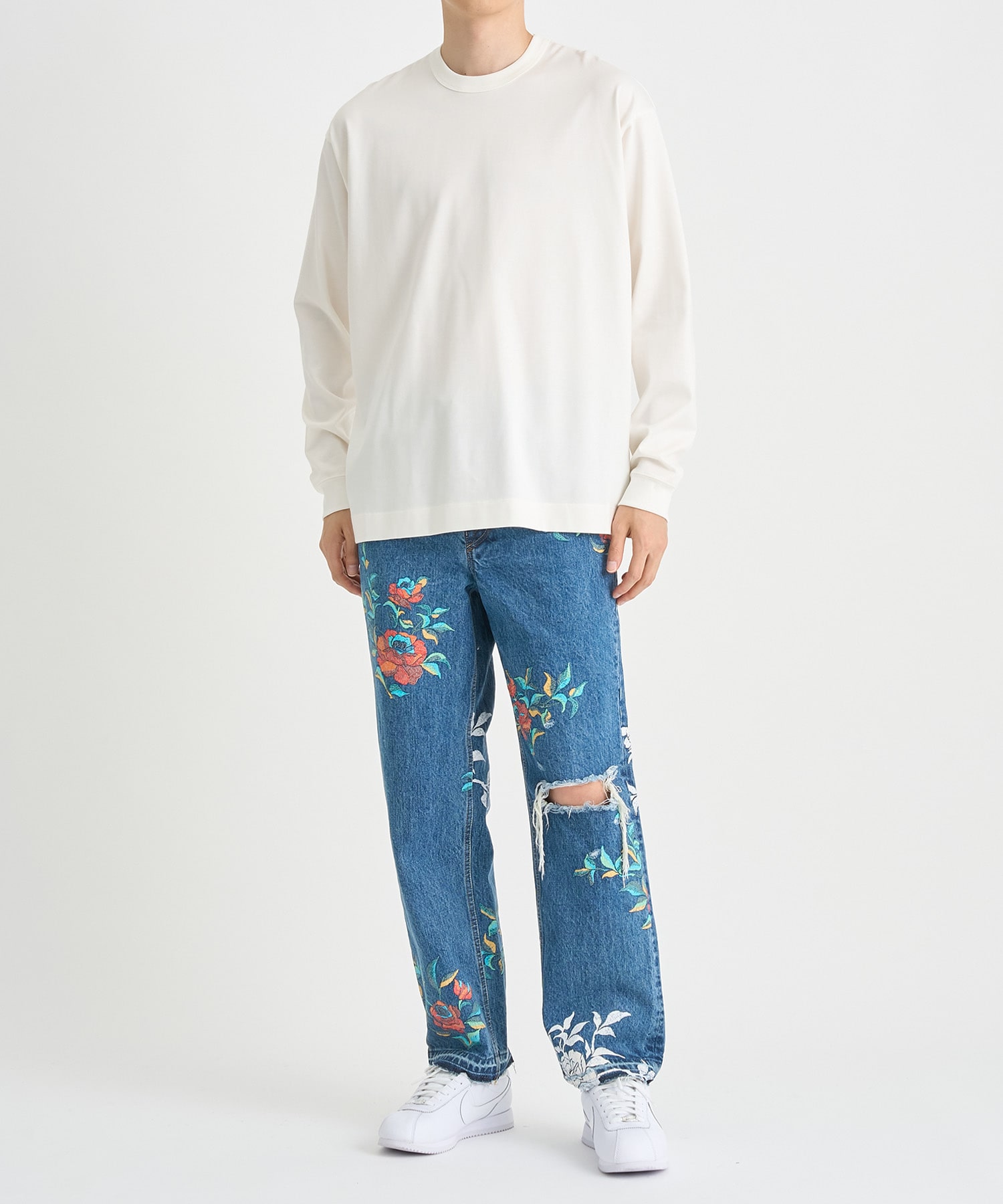 Flower Pattern Straight Denim Pants BED J.W. FORD