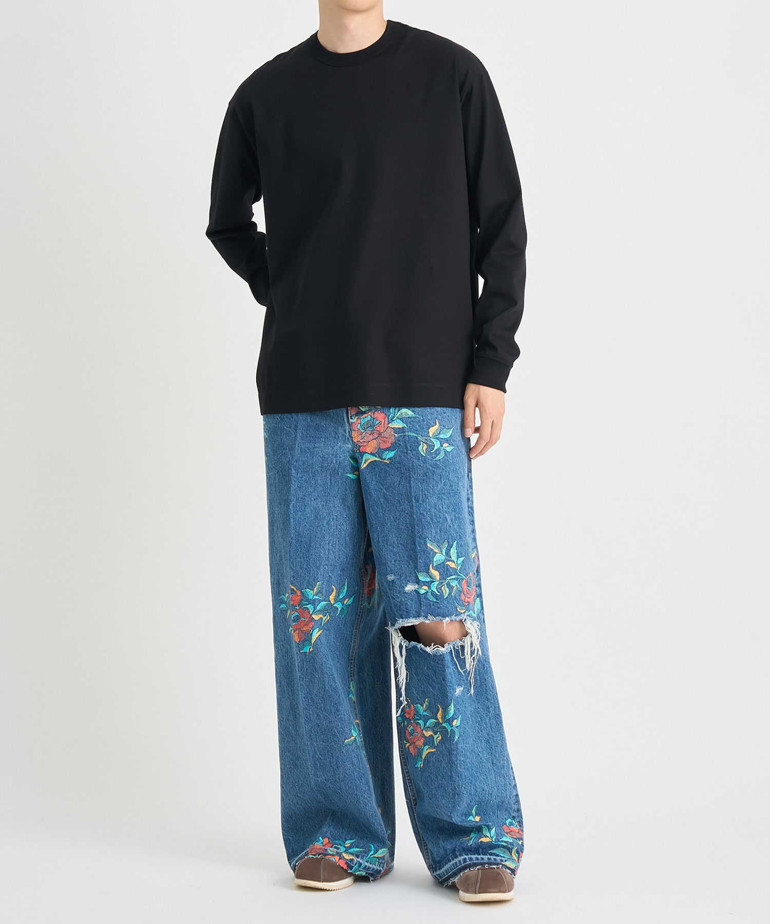 Flower Pattern Denim Wide Pants BED J.W. FORD