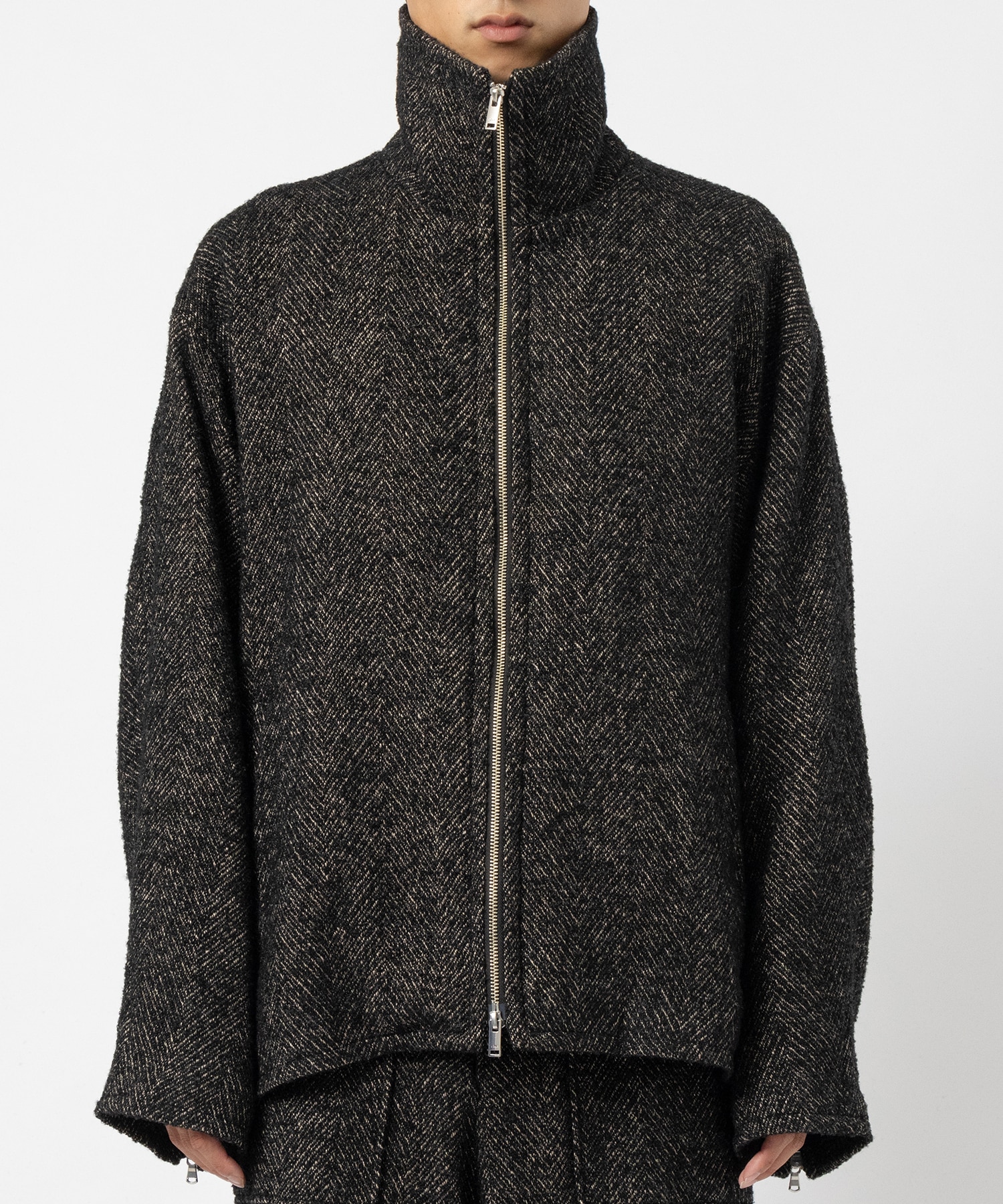 TWEED STAND COLLAR ZIP BLOUSON YOKE