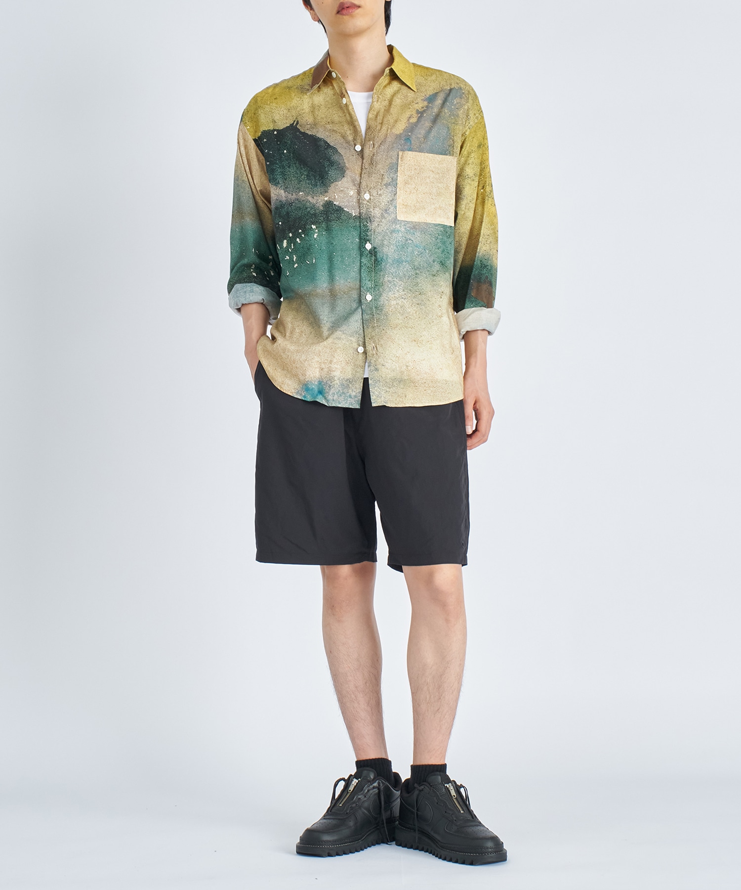 LANDSCAPE PRINTED REGULAR COLLAR SHIRT YOKE
