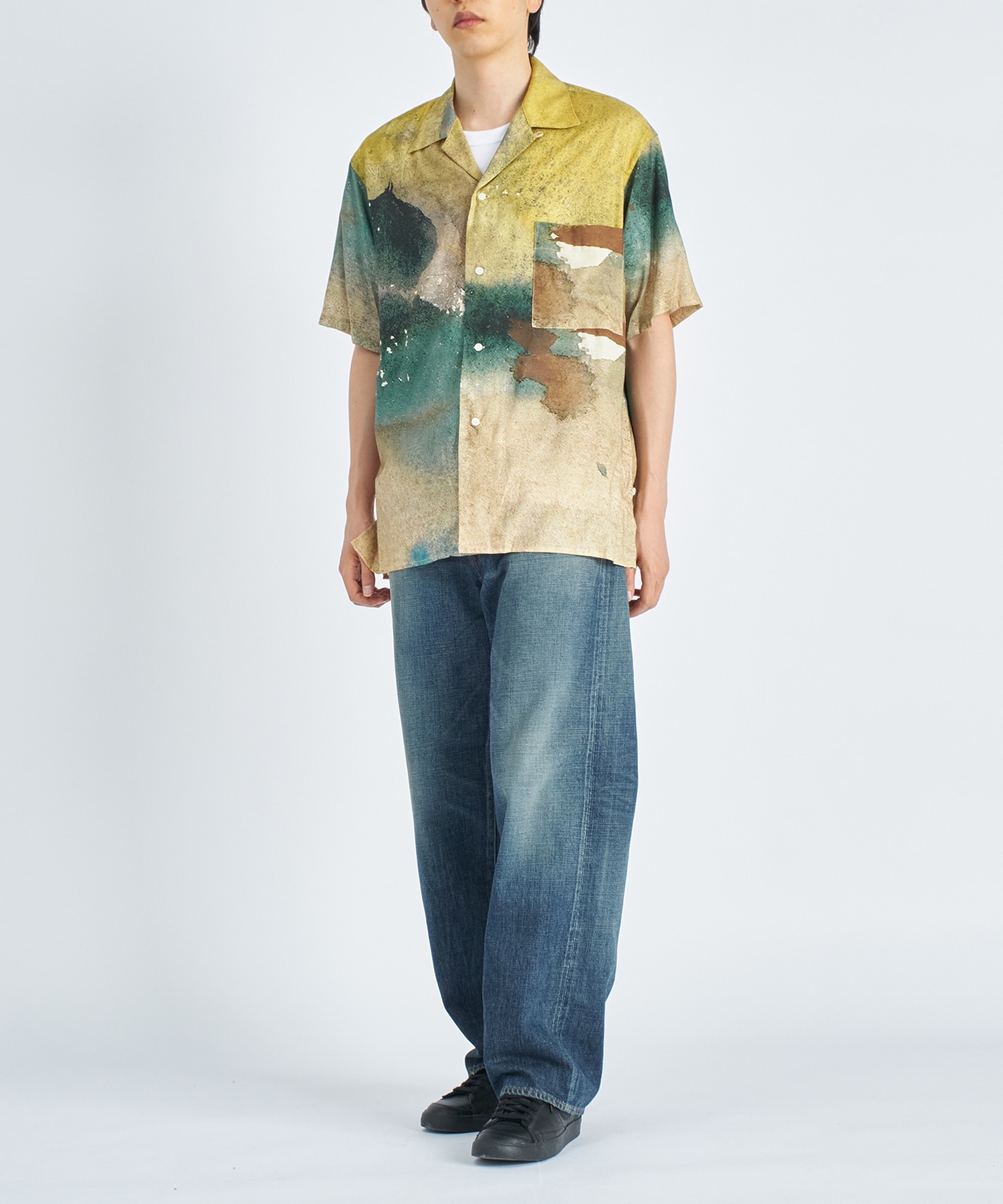 LANDSCAPE PRINTED OPEN COLLAR SHIRT YOKE
