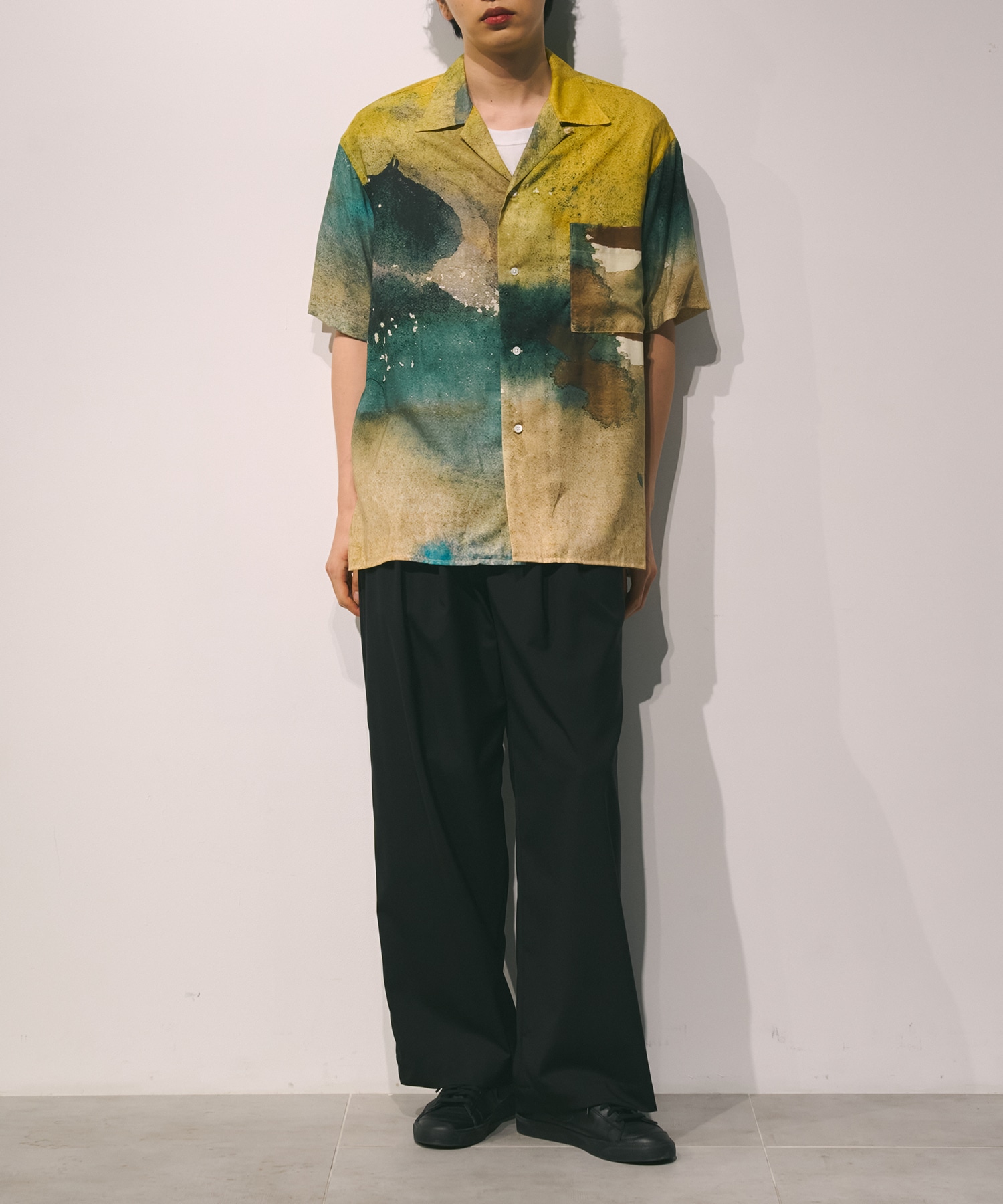 LANDSCAPE PRINTED OPEN COLLAR SHIRT YOKE