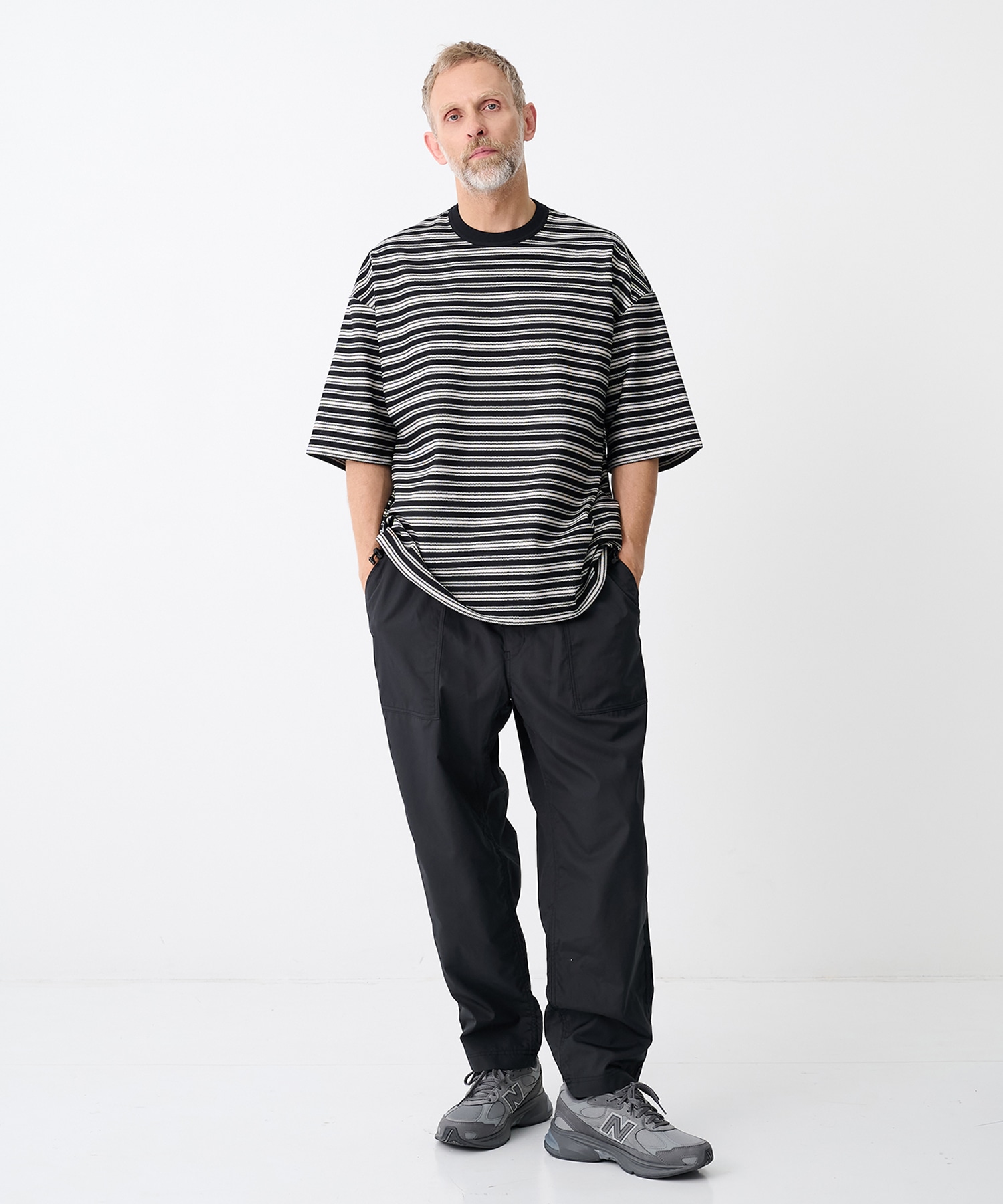 【コムデギャルソンオム】綿ラッセルボーダー Drawcord S/S Tee COMME des GARCONS HOMME