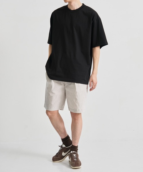 STRETCH NYLON LINEN WIDE 2TUCKED SHORTS ATON