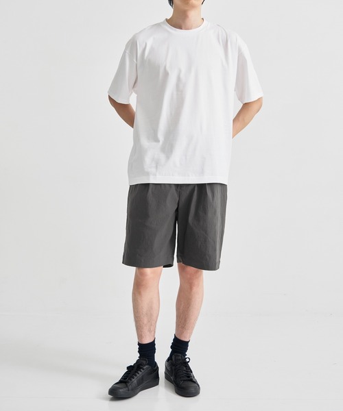 STRETCH NYLON LINEN WIDE 2TUCKED SHORTS ATON