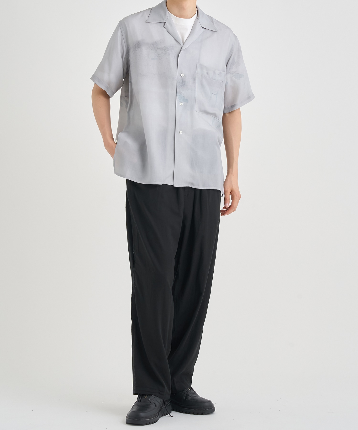 LANDSCAPE PRINTED OPEN COLLAR SHIRT YOKE