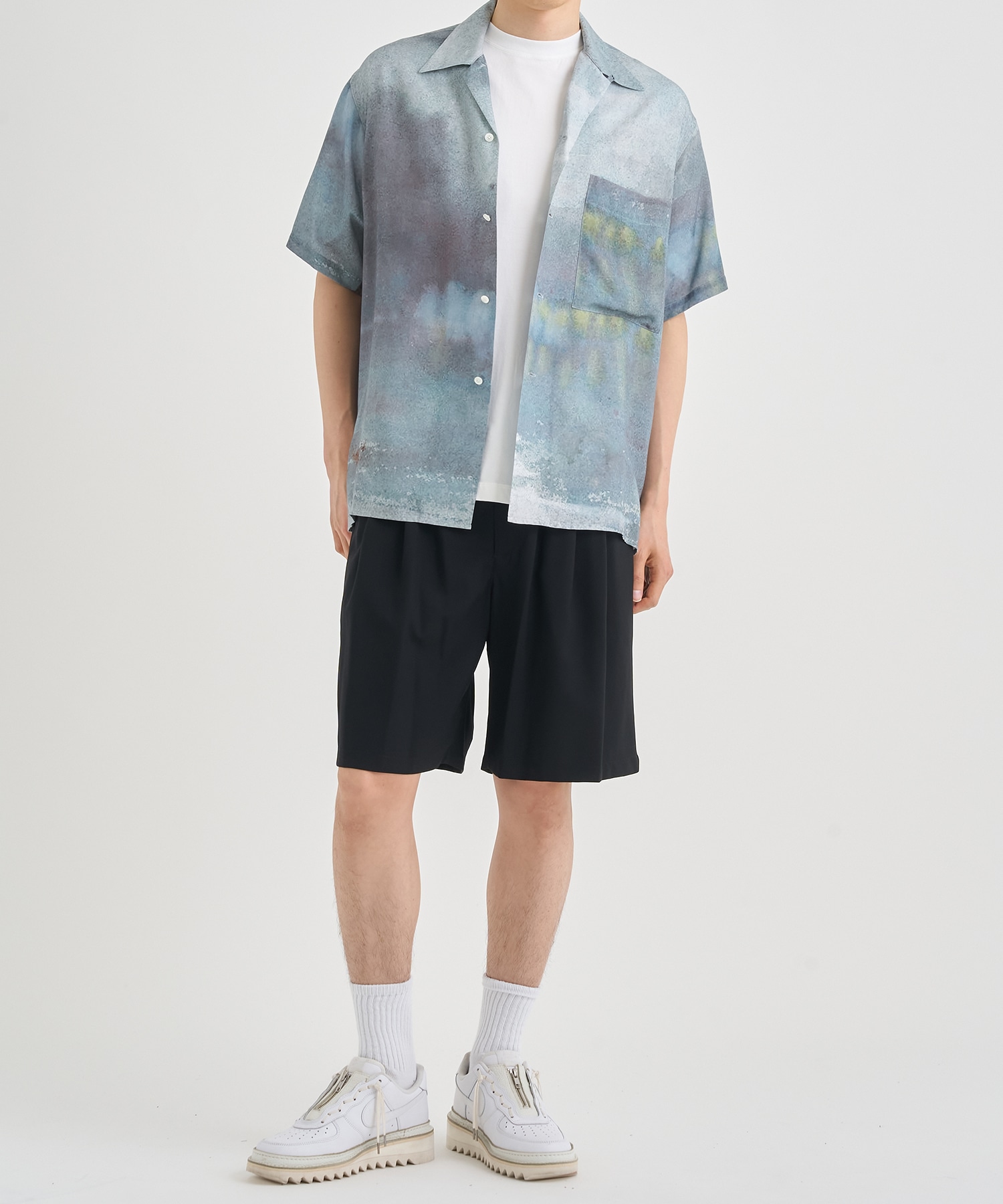 LANDSCAPE PRINTED OPEN COLLAR SHIRT YOKE