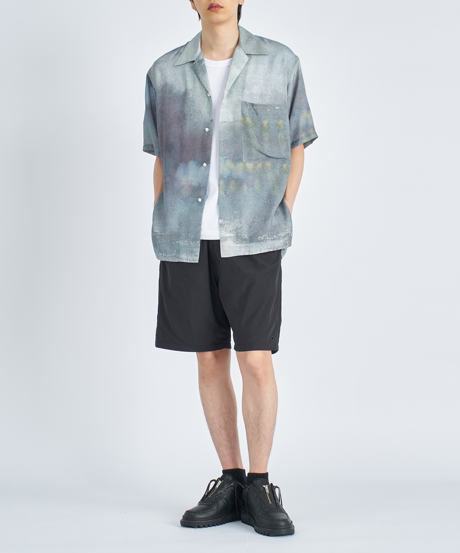 LANDSCAPE PRINTED OPEN COLLAR SHIRT 