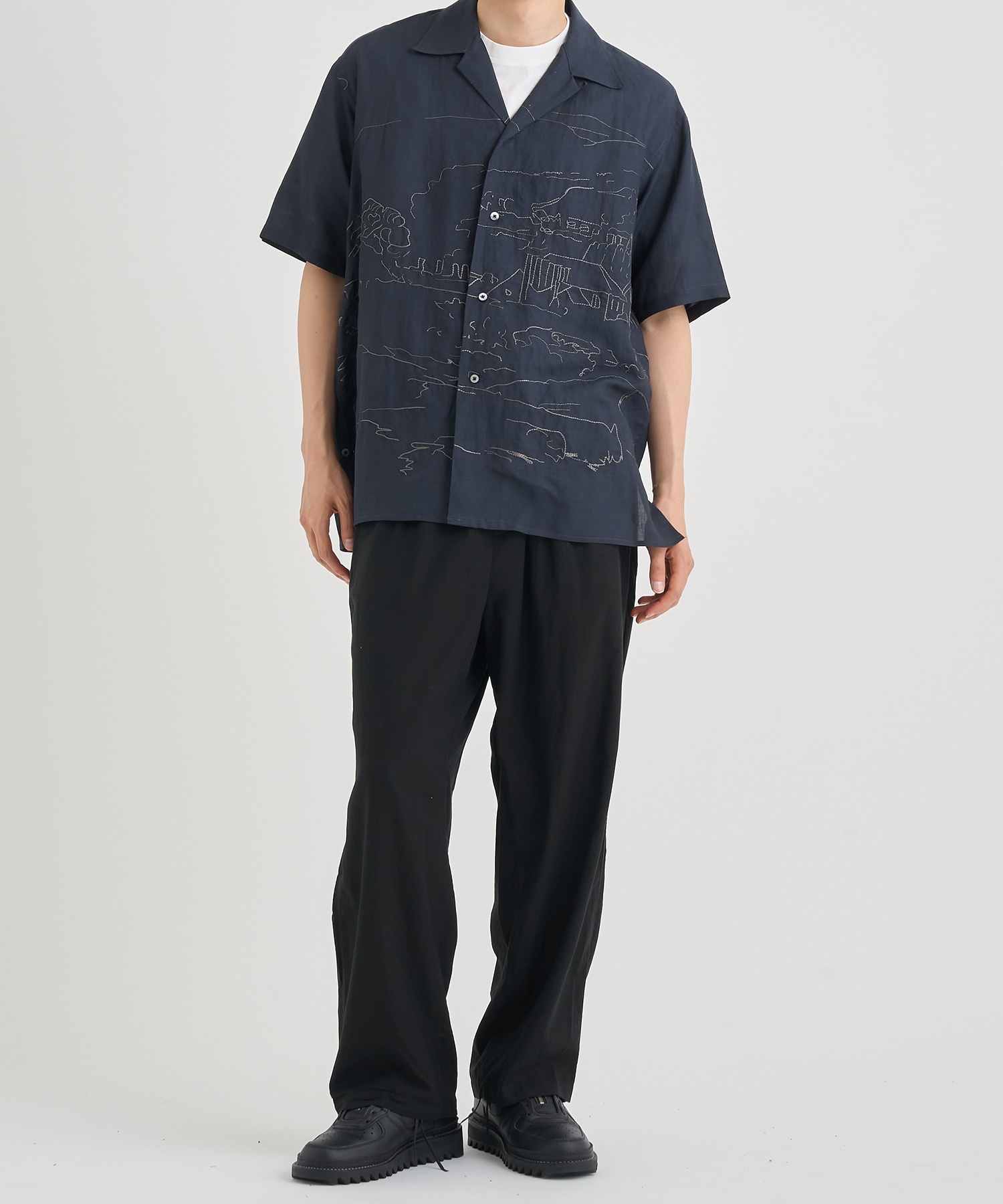 EMBROISERY OPEN COLLAR SHIRT YOKE