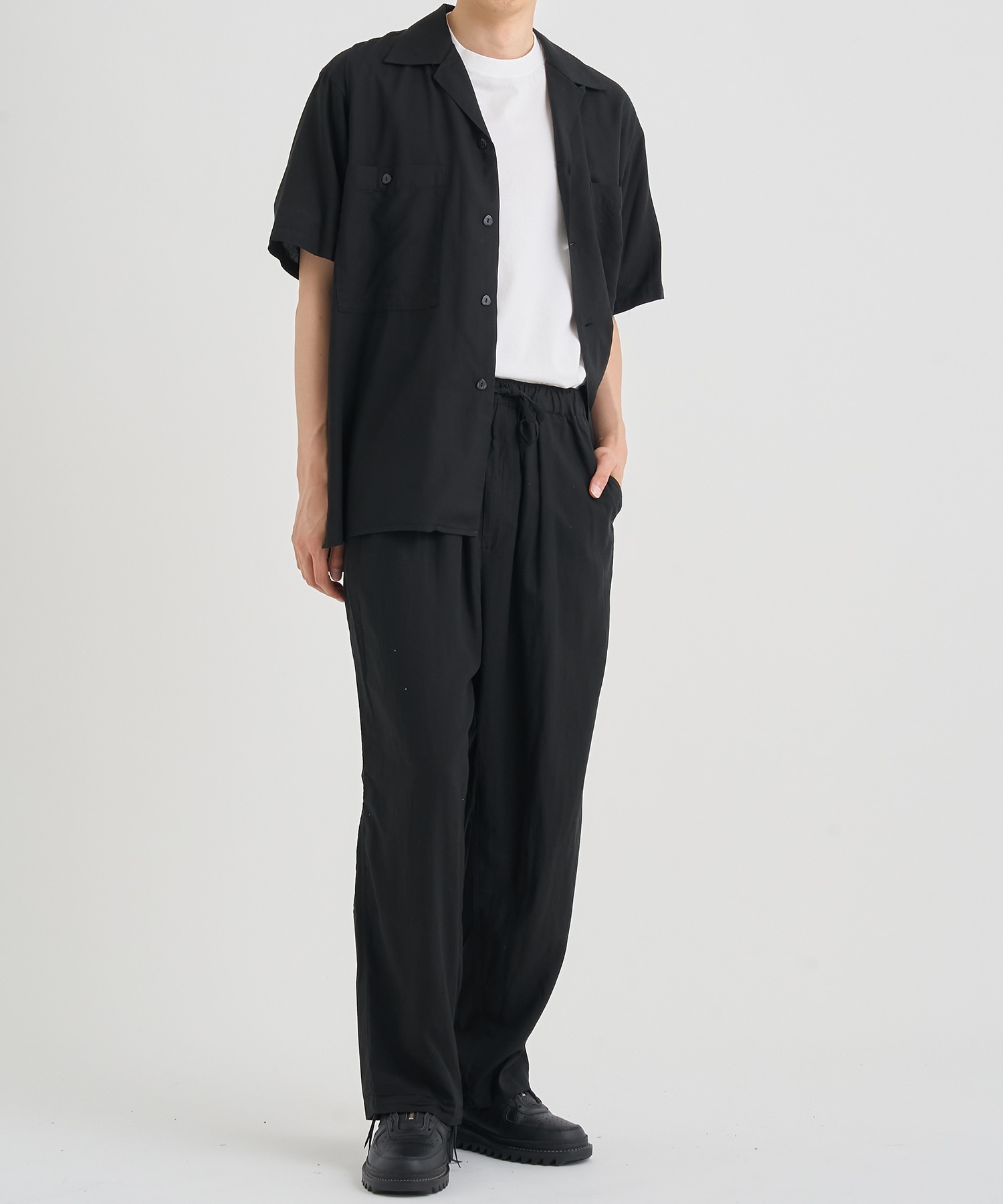 GARMENTDYED COTTON SILK TWILL OPEN COLLAR SHIRT YOKE