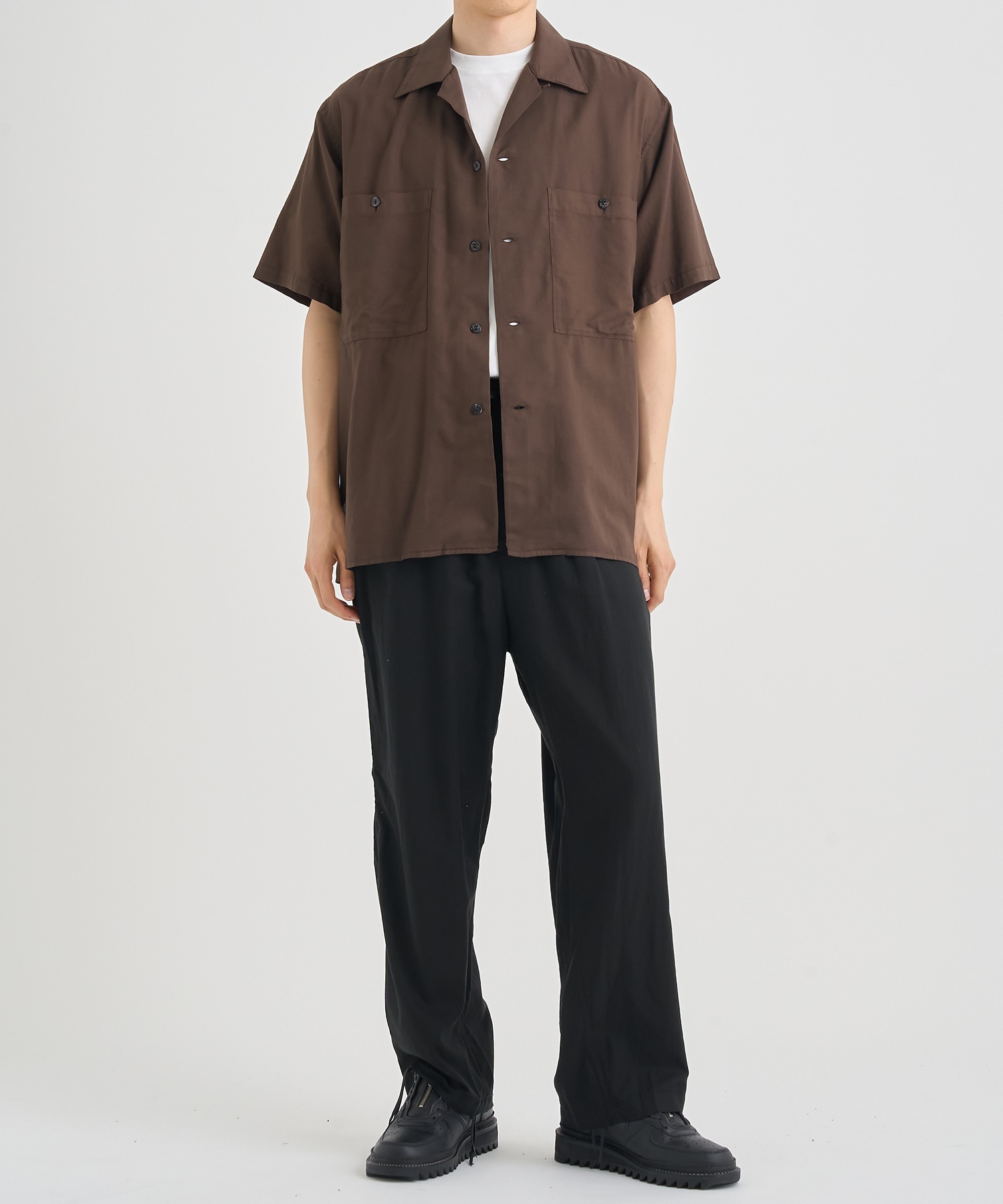 GARMENTDYED COTTON SILK TWILL OPEN COLLAR SHIRT YOKE