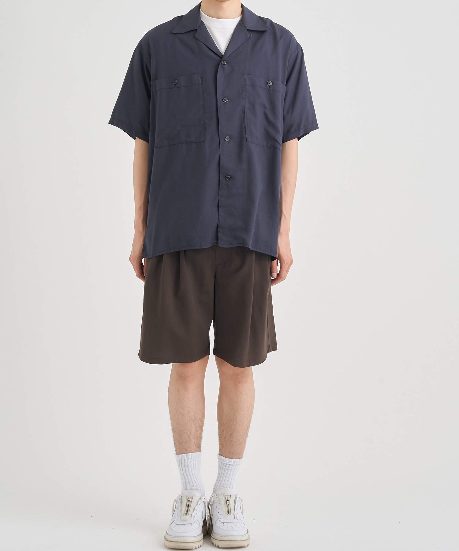 GARMENTDYED COTTON SILK TWILL OPEN COLLAR SHIRT YOKE