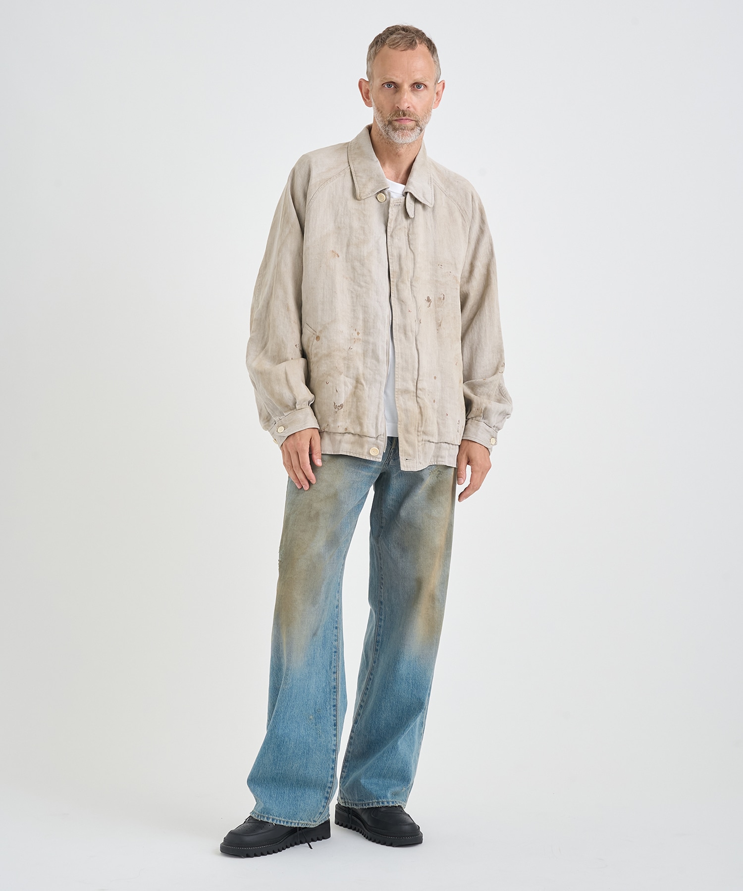 HEAVY LINEN HERRINGBONE ZIP JACKET ssstein