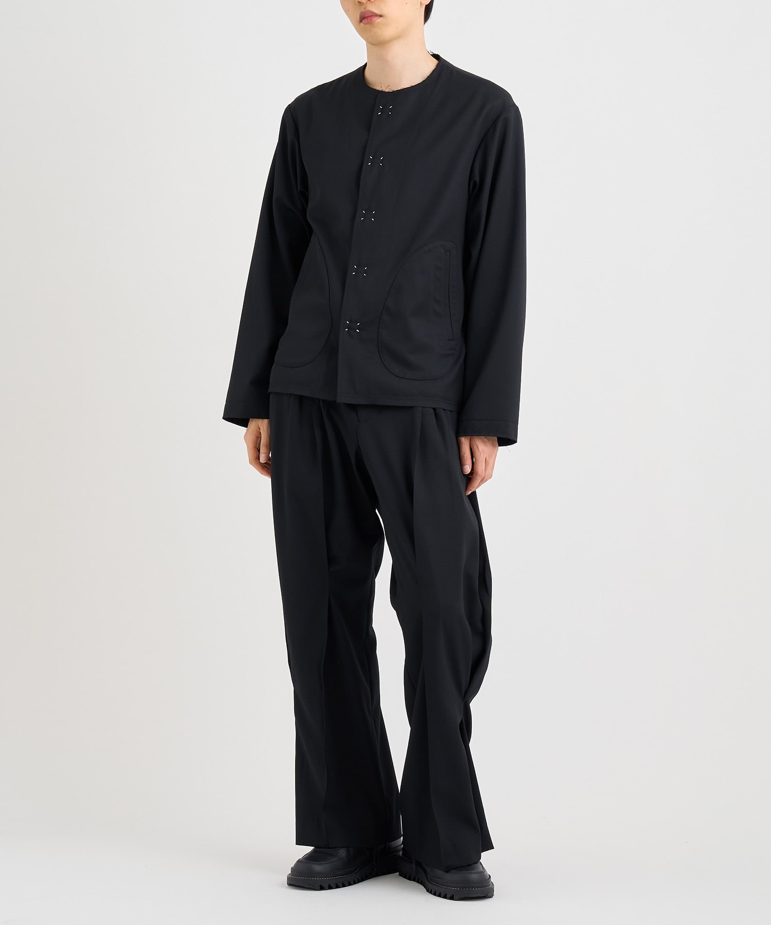 No-collar wool gabardine jacket 