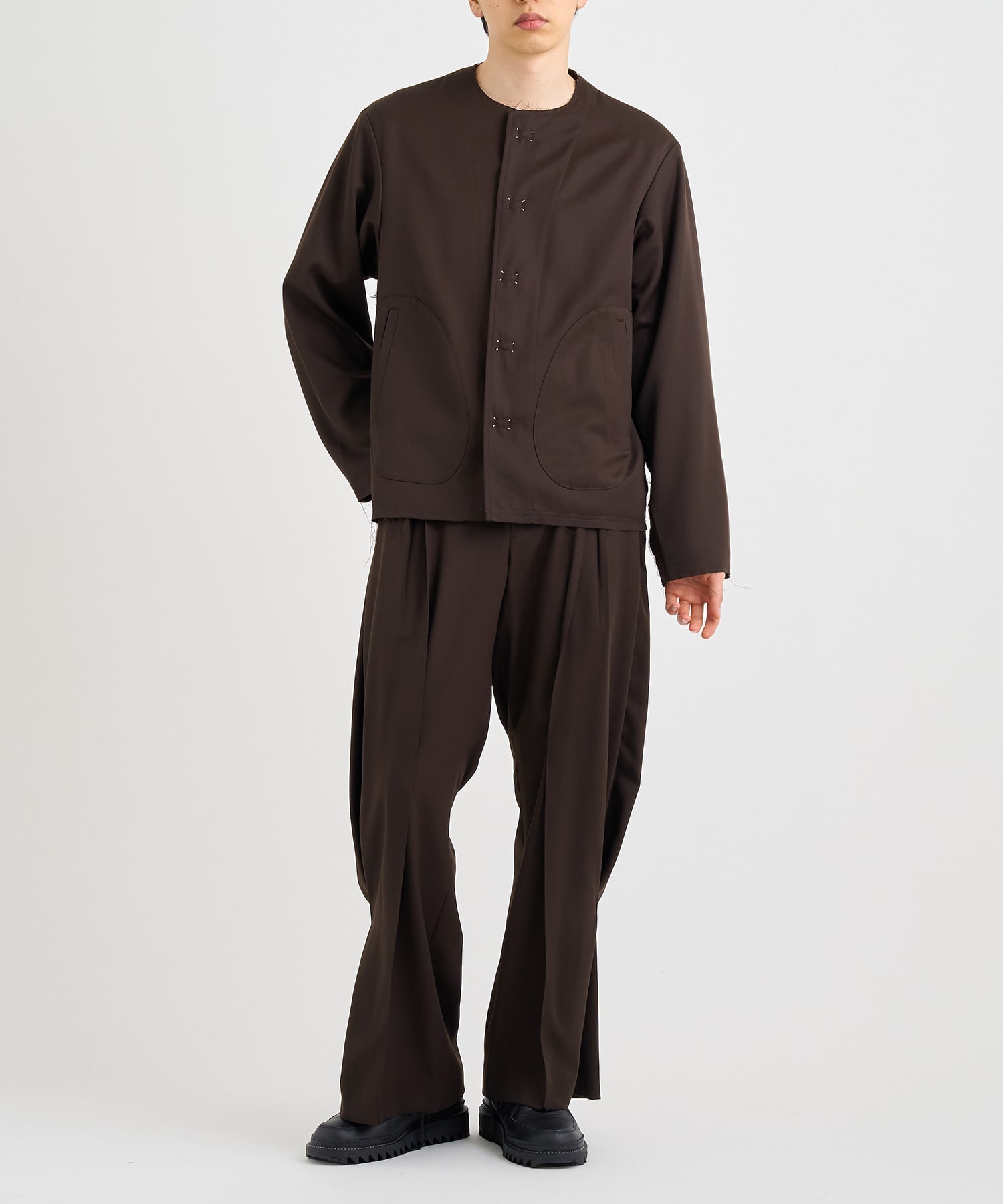 No-collar wool gabardine jacket 