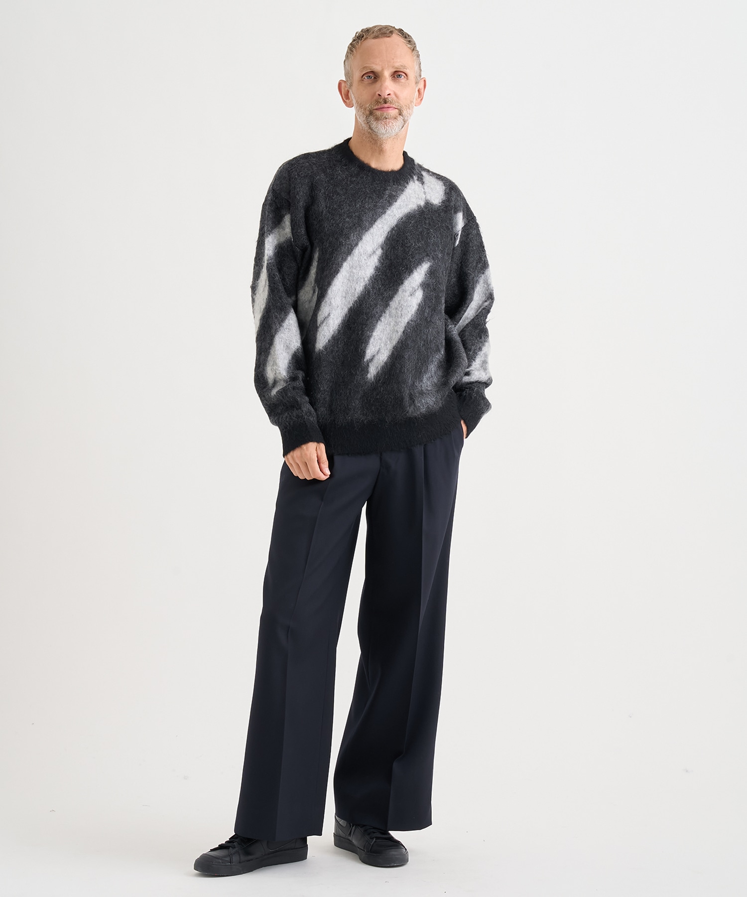 Kid Mohair Jacqurad Sweater BLUR YOKE