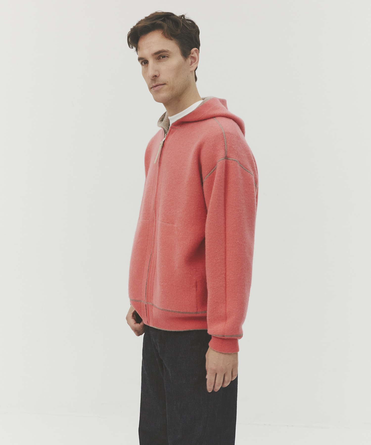 CASHMERE REVERSIBLE ZIP UP HOODIE 
