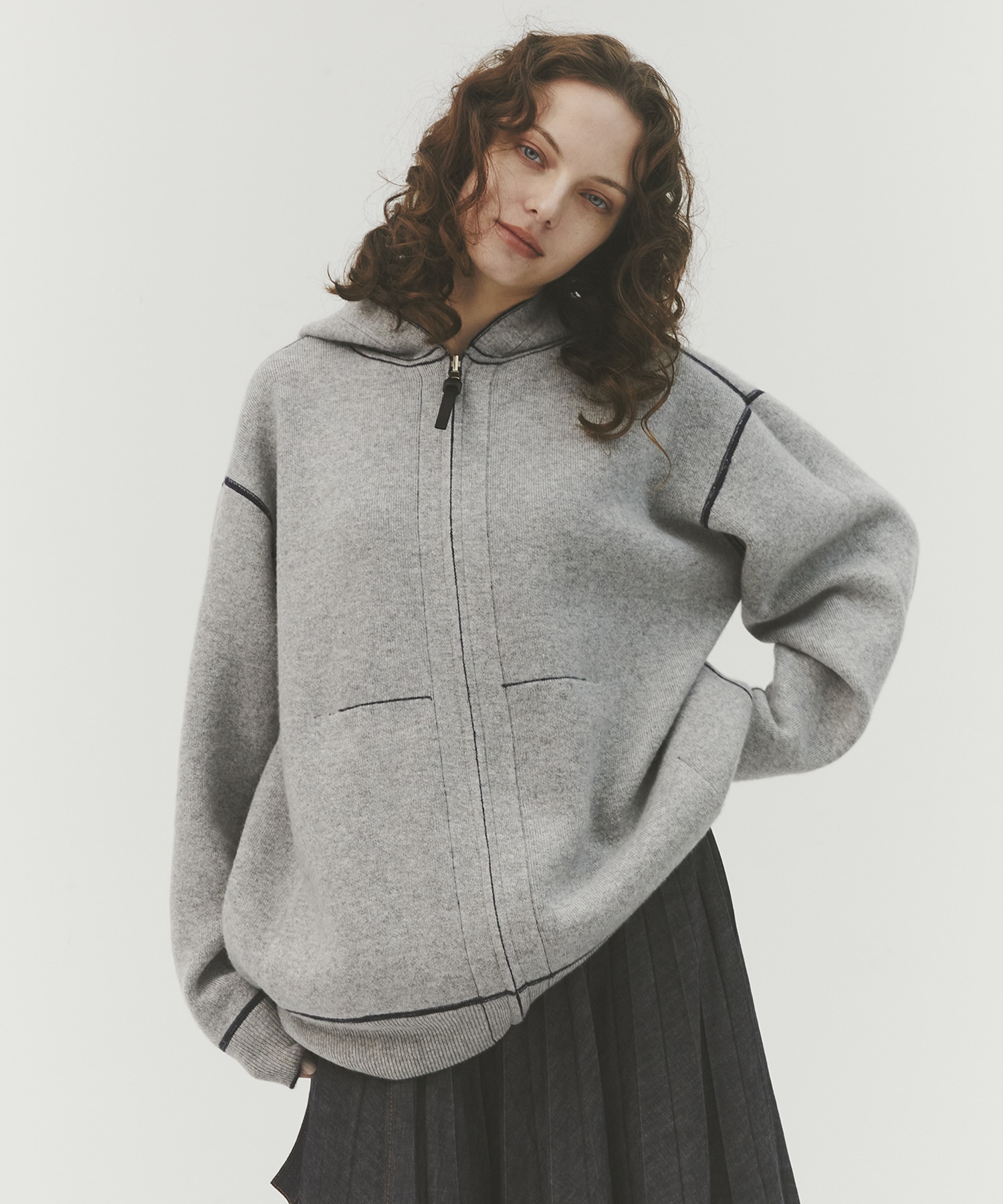 CASHMERE REVERSIBLE ZIP UP HOODIE 