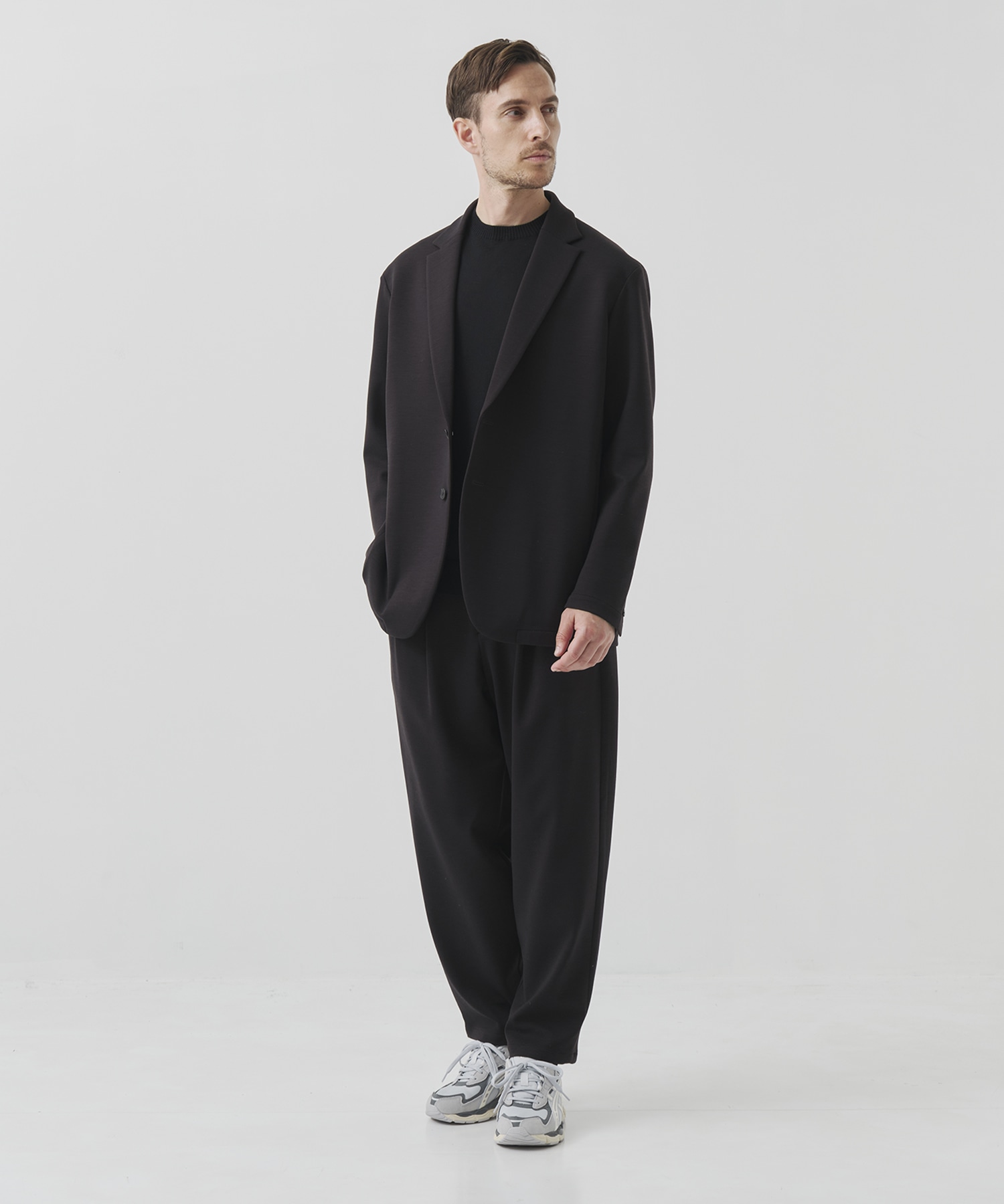 Washable Super180s Strech Ponch Wide Tapered Pants THE TOKYO