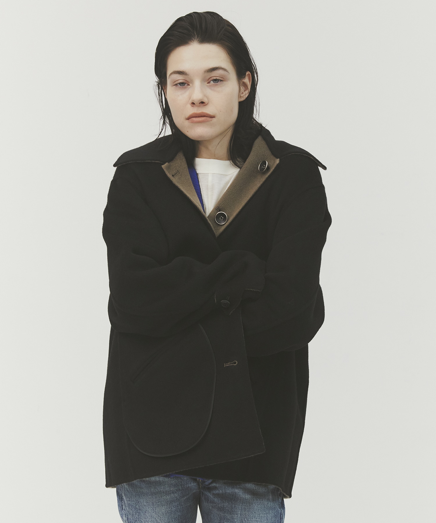 CASHMERE REVERSIBLE SHORT COAT 