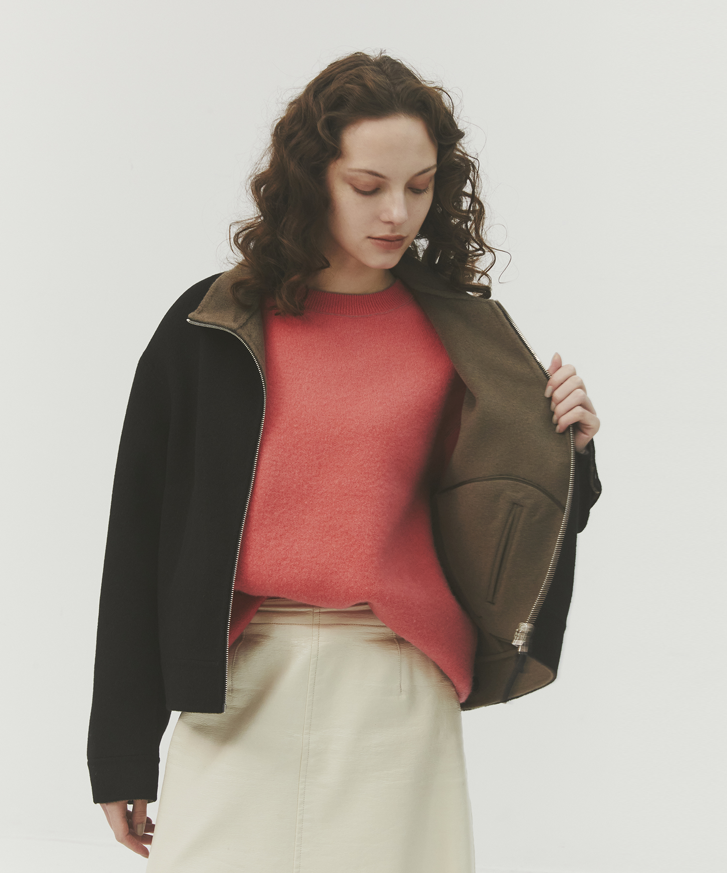 CASHMERE REVERSIBLE STAND ZIP BLOUSON 