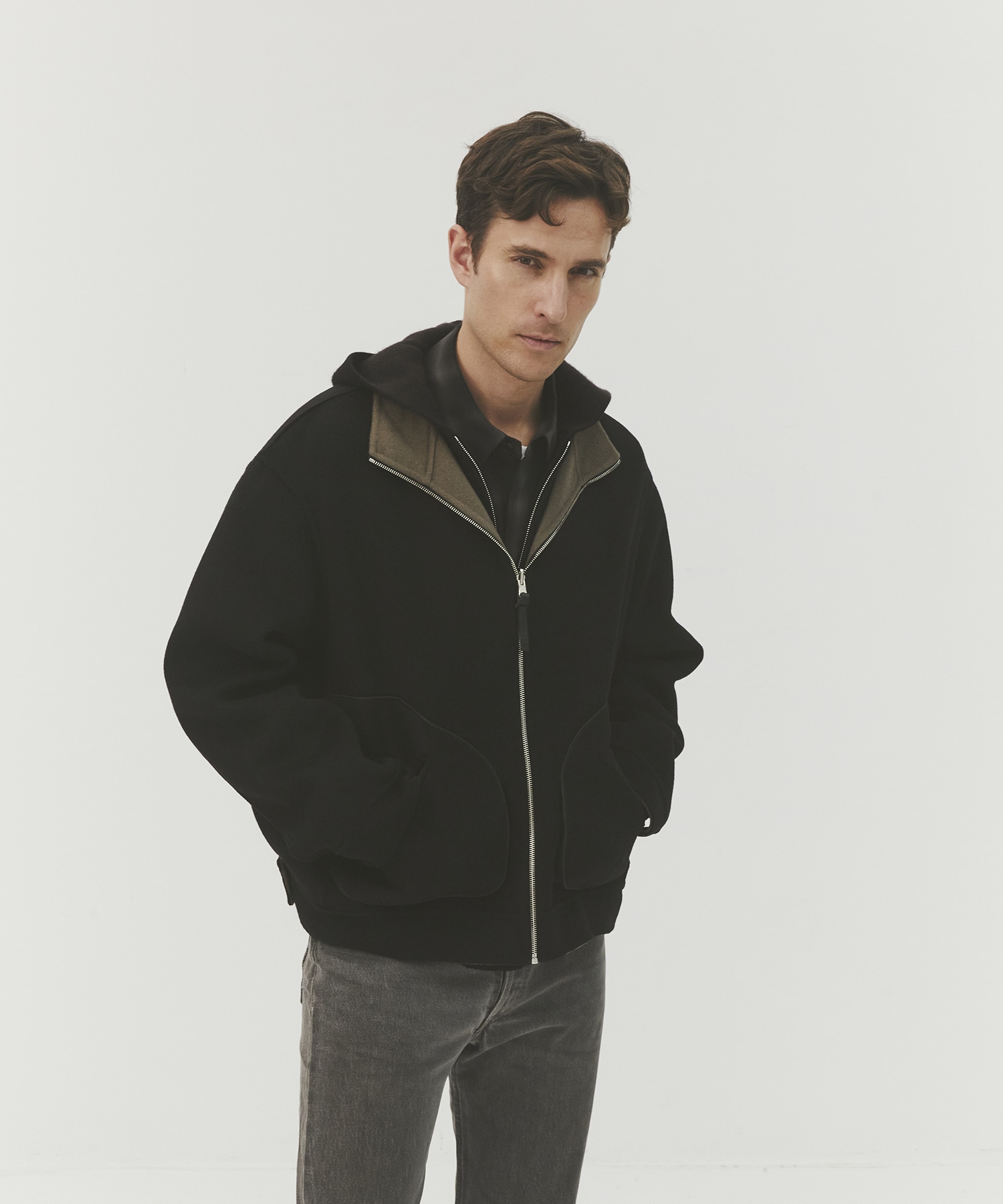 CASHMERE REVERSIBLE STAND ZIP BLOUSON 