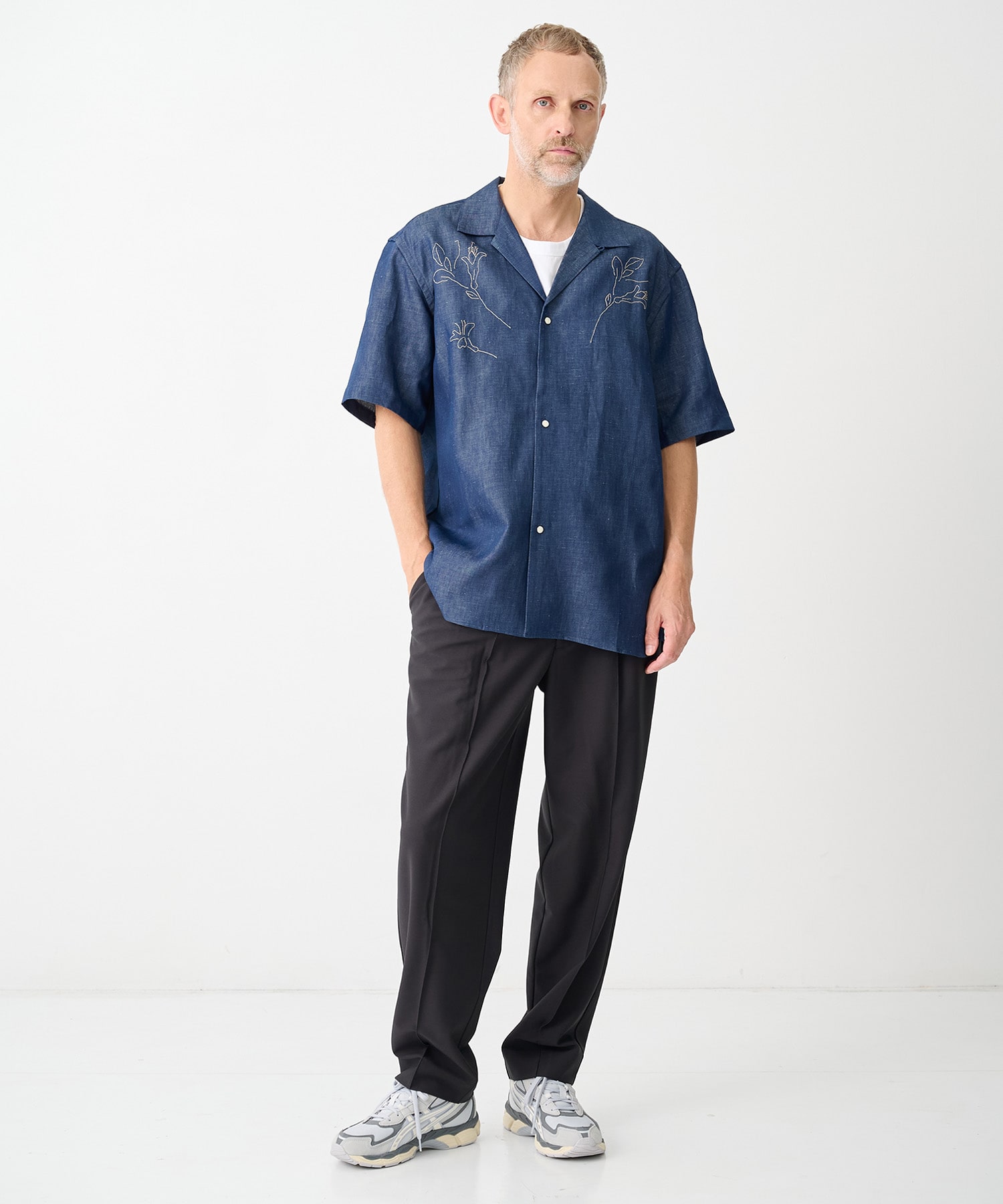 別注THE SS SHIRT INDIGO LINEN EMBROIDERY TANAKA