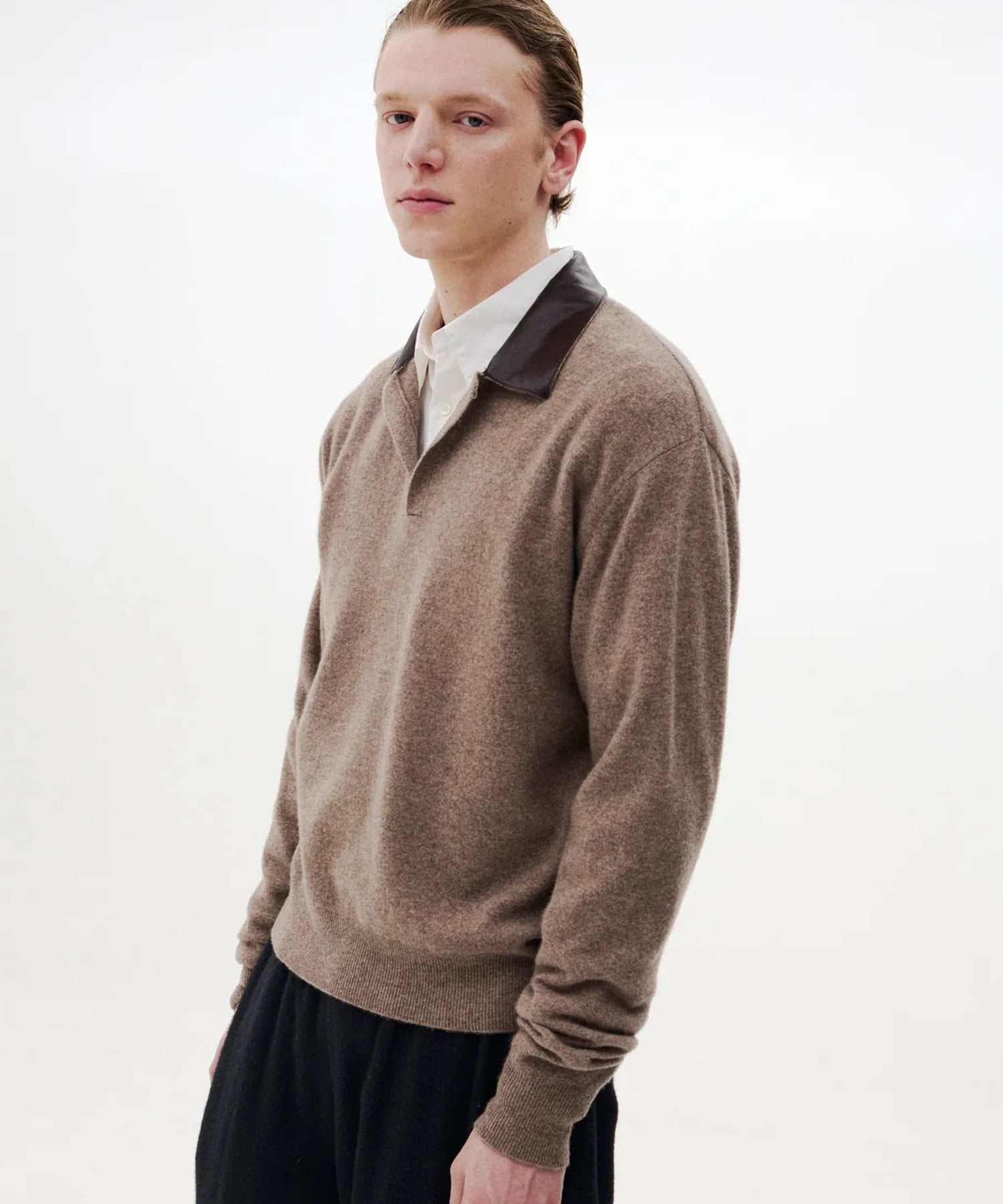 【ヨーク】YK26FW01380S Leather-Trimmed Skipper Sweater YOKE