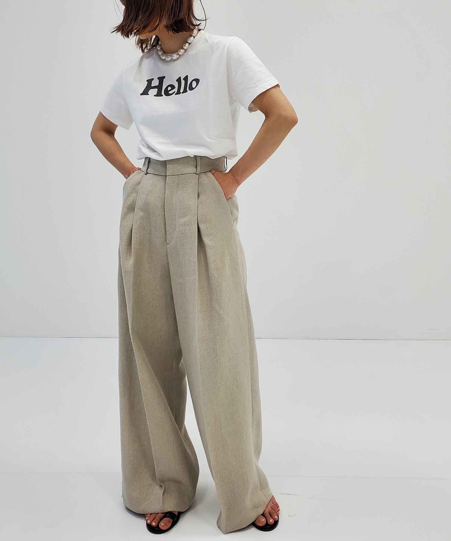 LINEN OXFORD TUCKED WIDE PANTS(1 BEIGE): ATON: WOMENS｜THE TOKYO ONLINE STORE