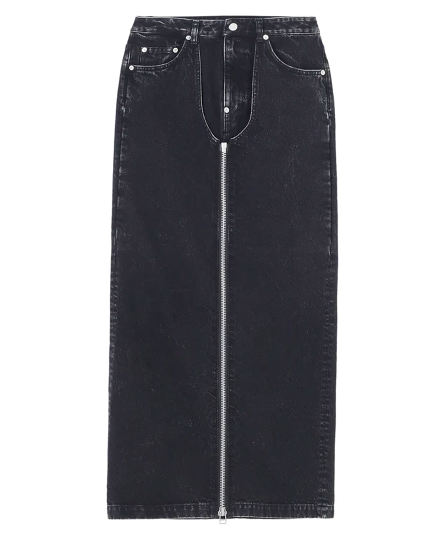 オシャレ WASHED DENIM ZIPPED LONG SKIRT - スカート