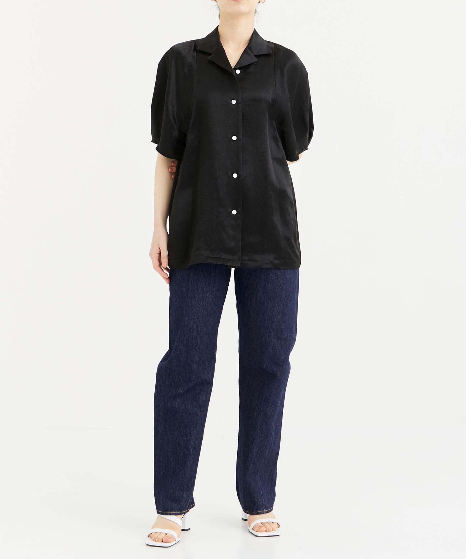 ACETATE SATIN HALF SLEEVE SHIRT CINOH